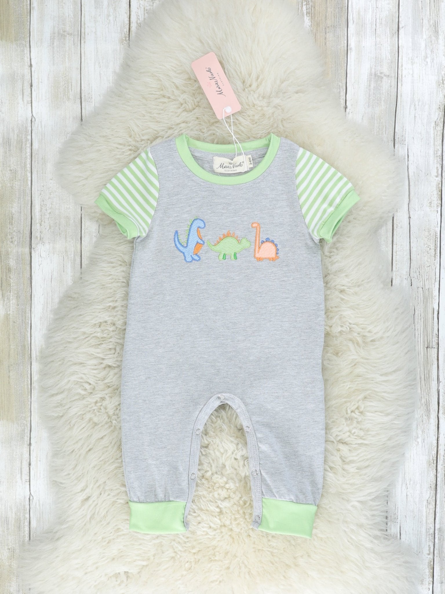 Grey Dinosaur Romper - Marie Nicole Clothing