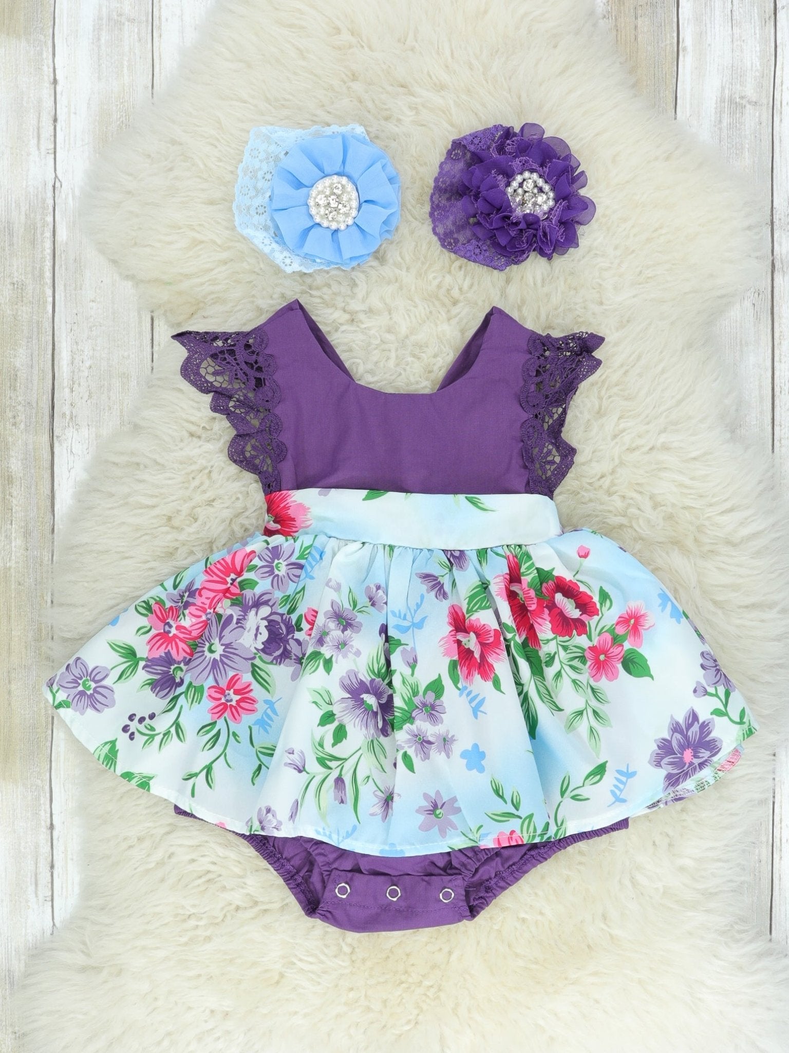 Plum Floral Ruffle Bubble Romper - Marie Nicole Clothing