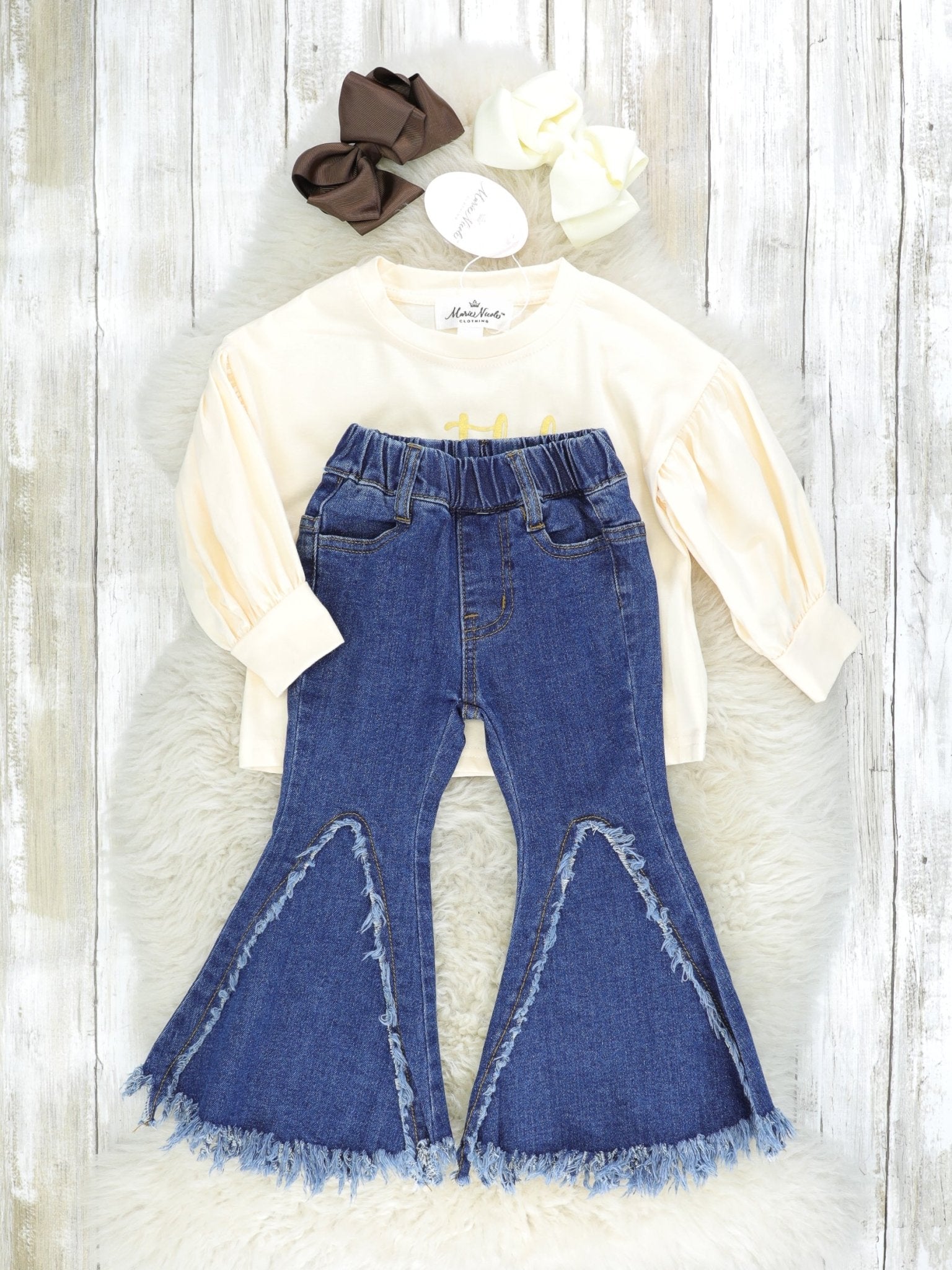 "Thankful" Leopard Top & Denim Bell Bottoms - Marie Nicole Clothing