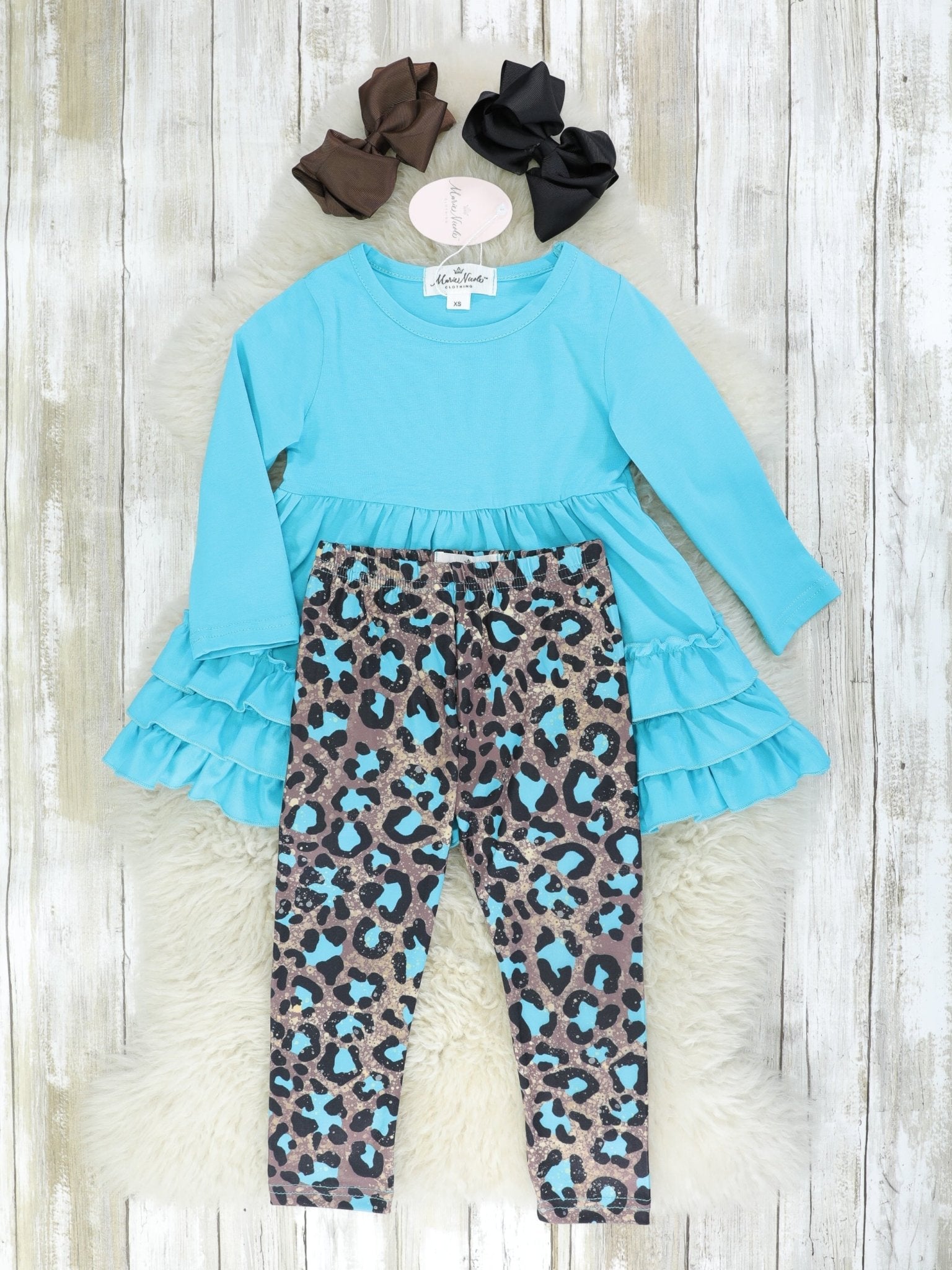Bright Blue Leopard Ruffle 3 - Piece Outfit - Marie Nicole Clothing