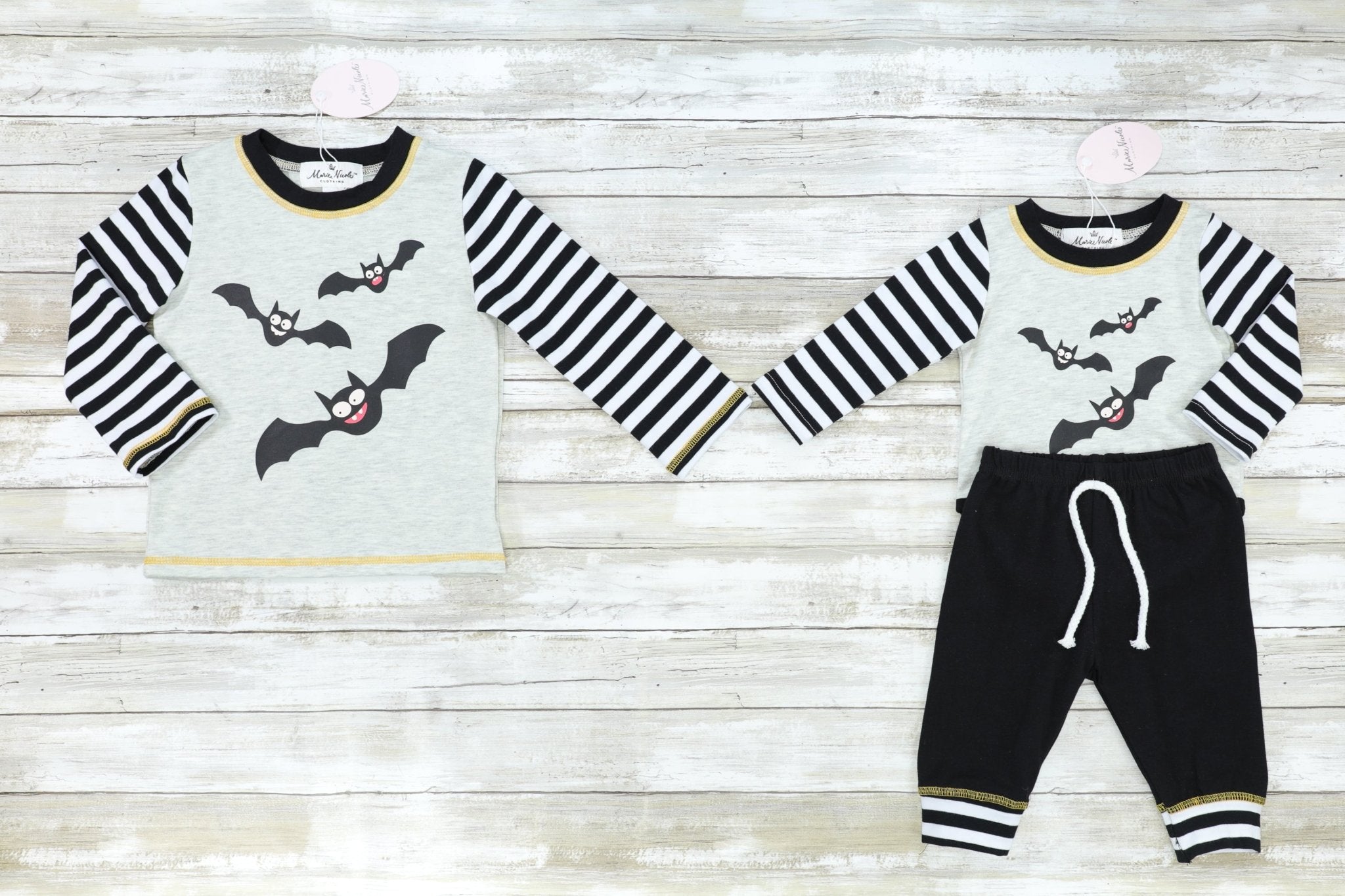 Striped Bats Romper & Jogger Outfit - Marie Nicole Clothing