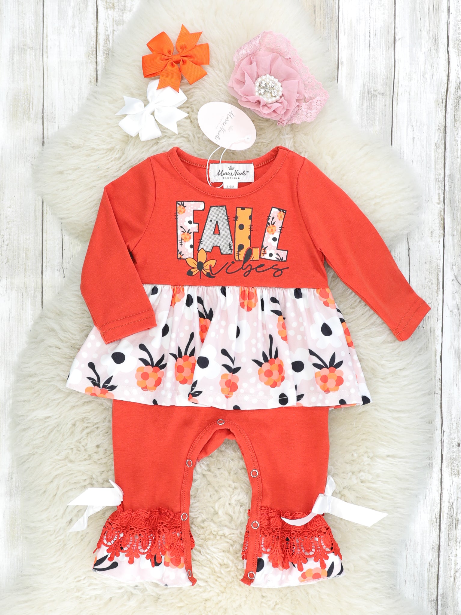 Rust "Fall Vibes" Dressy Ruffle Romper - Marie Nicole Clothing