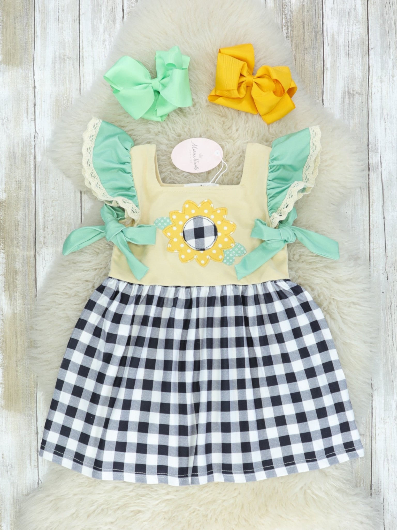Sunflower Checked Ruffle Dress - Marie Nicole Clothing