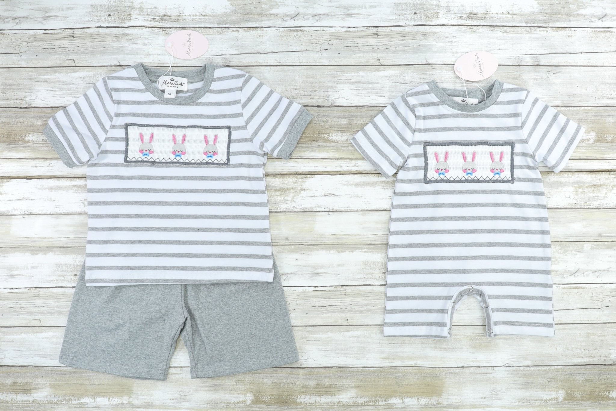 Three Easter Bunny Shorts Romper - Marie Nicole Clothing