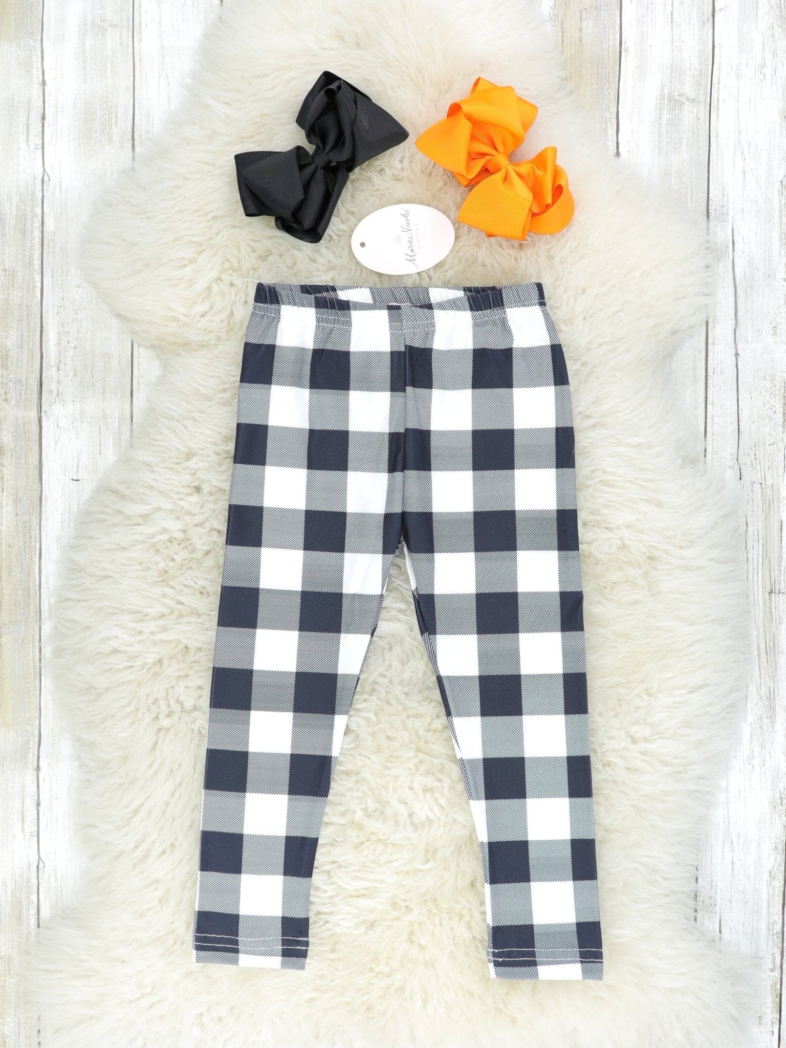 Gingham Pumpkin Top & Distressed Sequin Denim Shorts W/ Leggings - Marie Nicole Clothing
