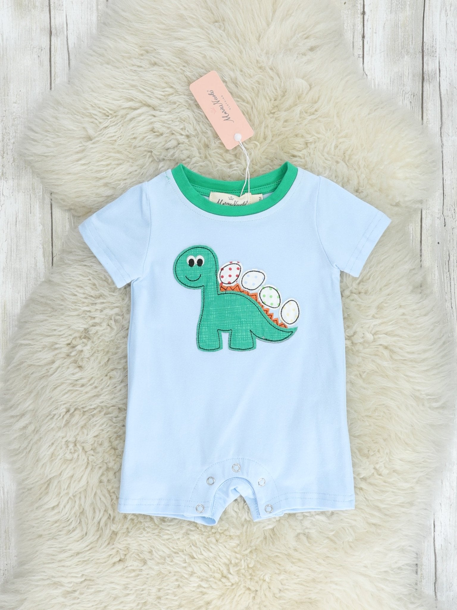 Blue & Green Dino Romper - Marie Nicole Clothing