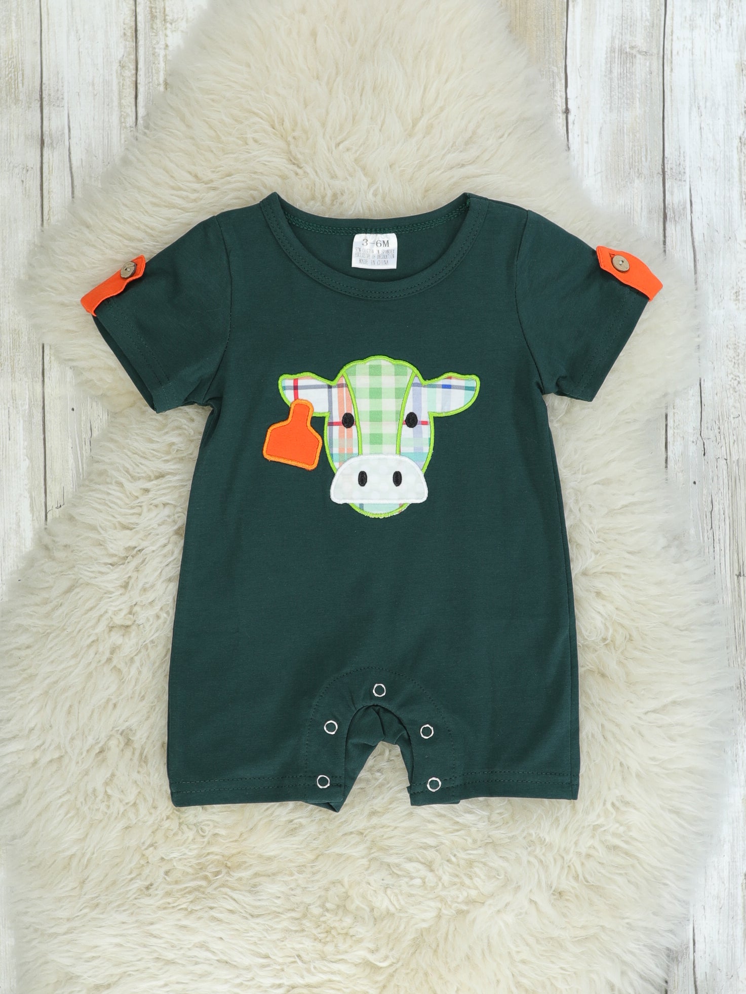 Dark Green Cow Romper - Marie Nicole Clothing