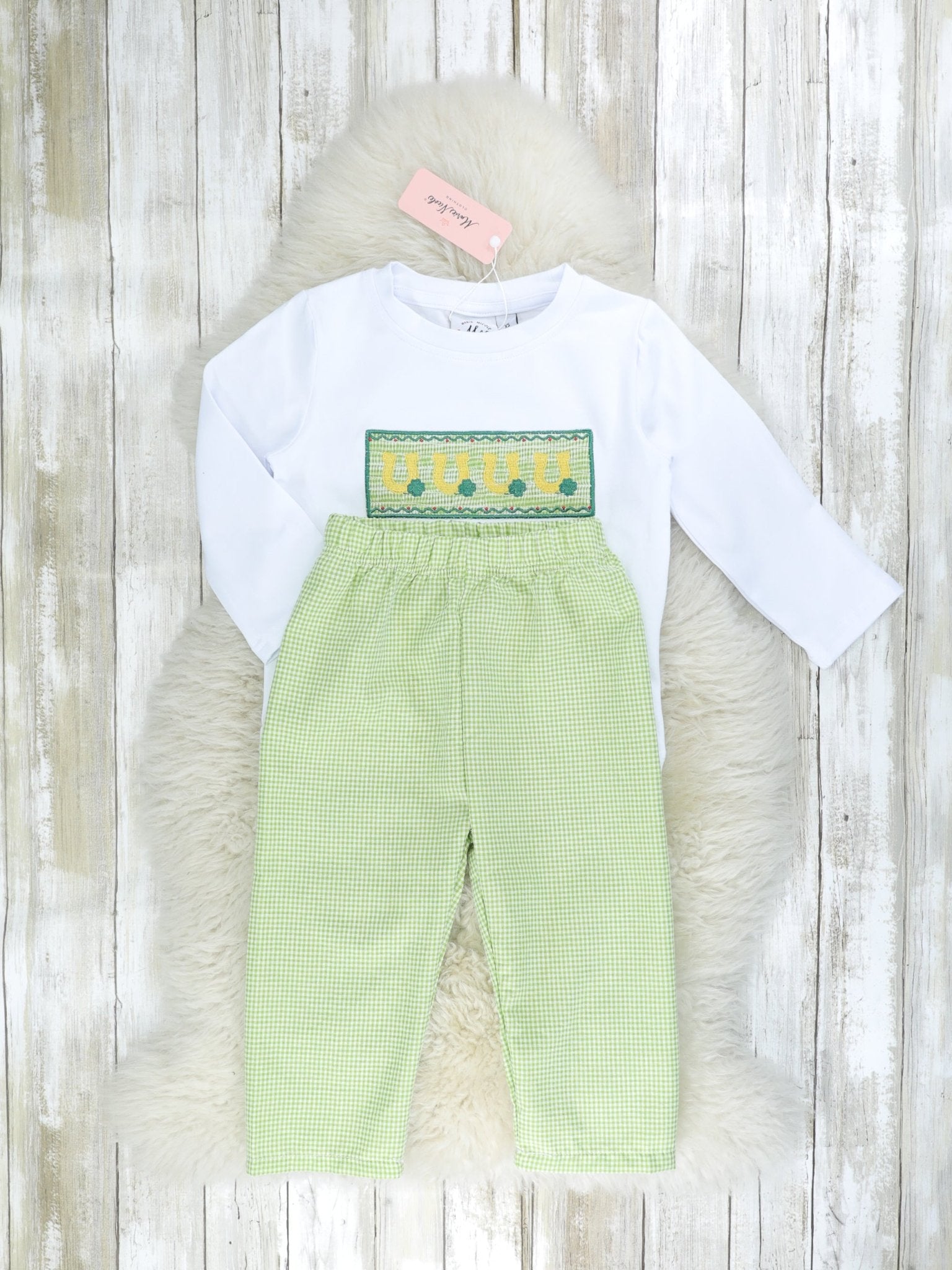 Green Smocked Horse Shoe Outfit - Marie Nicole Clothing