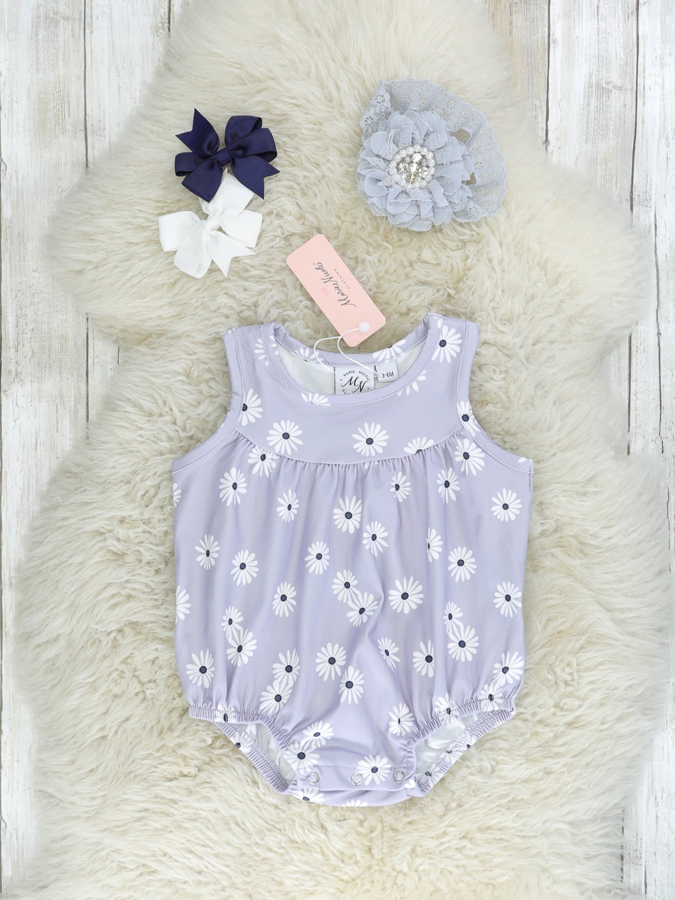 Lilac Grey Daisy Tank Bubble Romper - Marie Nicole Clothing