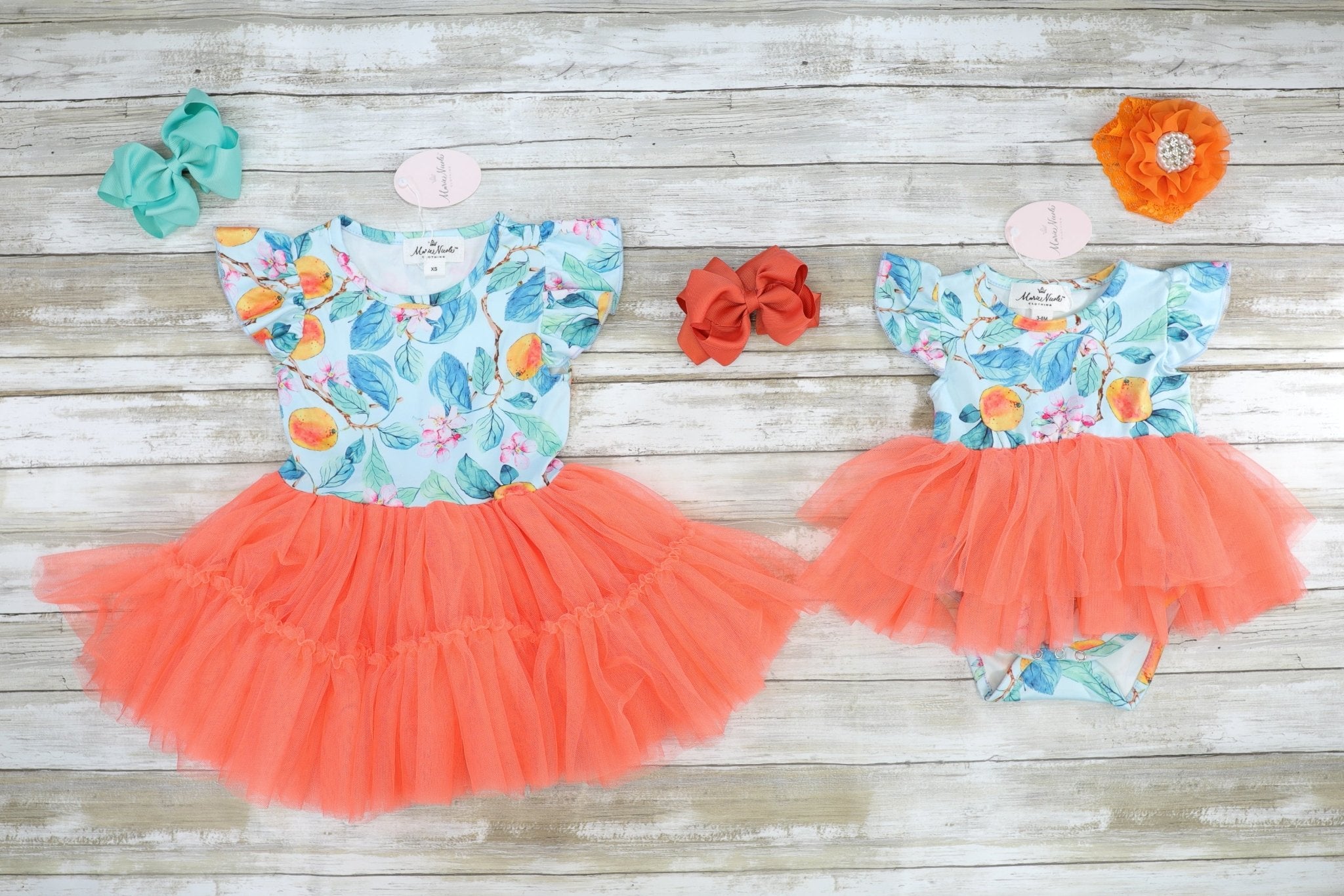 Blue & Peach Tulle Dress - Marie Nicole Clothing