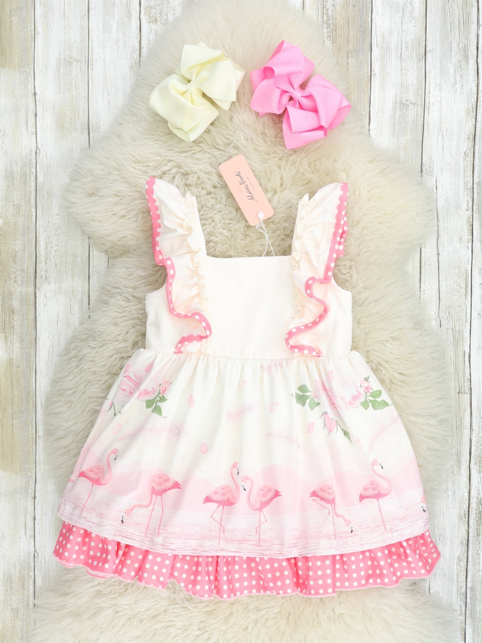 Flamingo Floral Flutter Sleeve Ruffle Dress - Marie Nicole Clothing