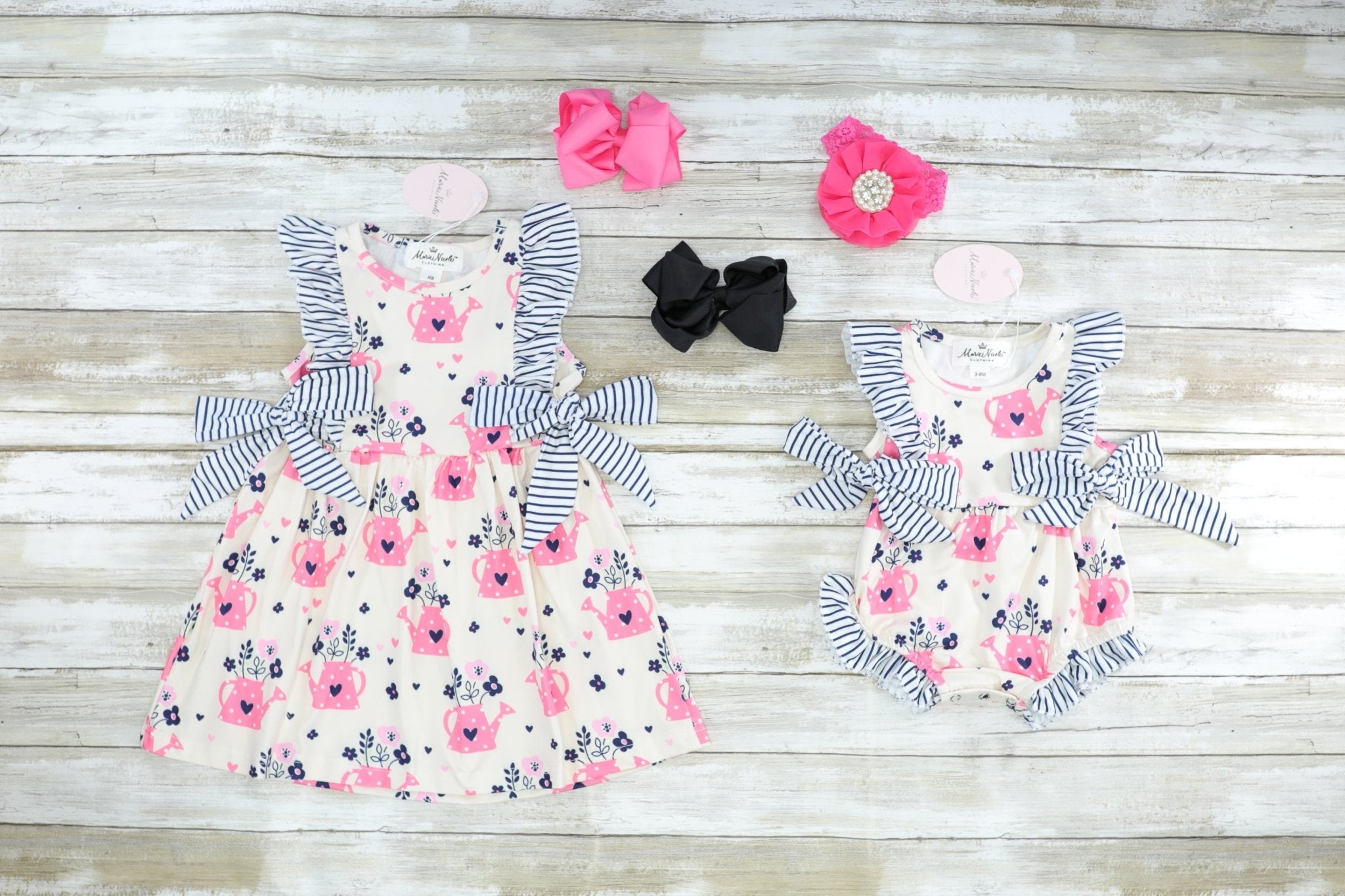 Pink Gardening Ruffle Bubble Romper - Marie Nicole Clothing