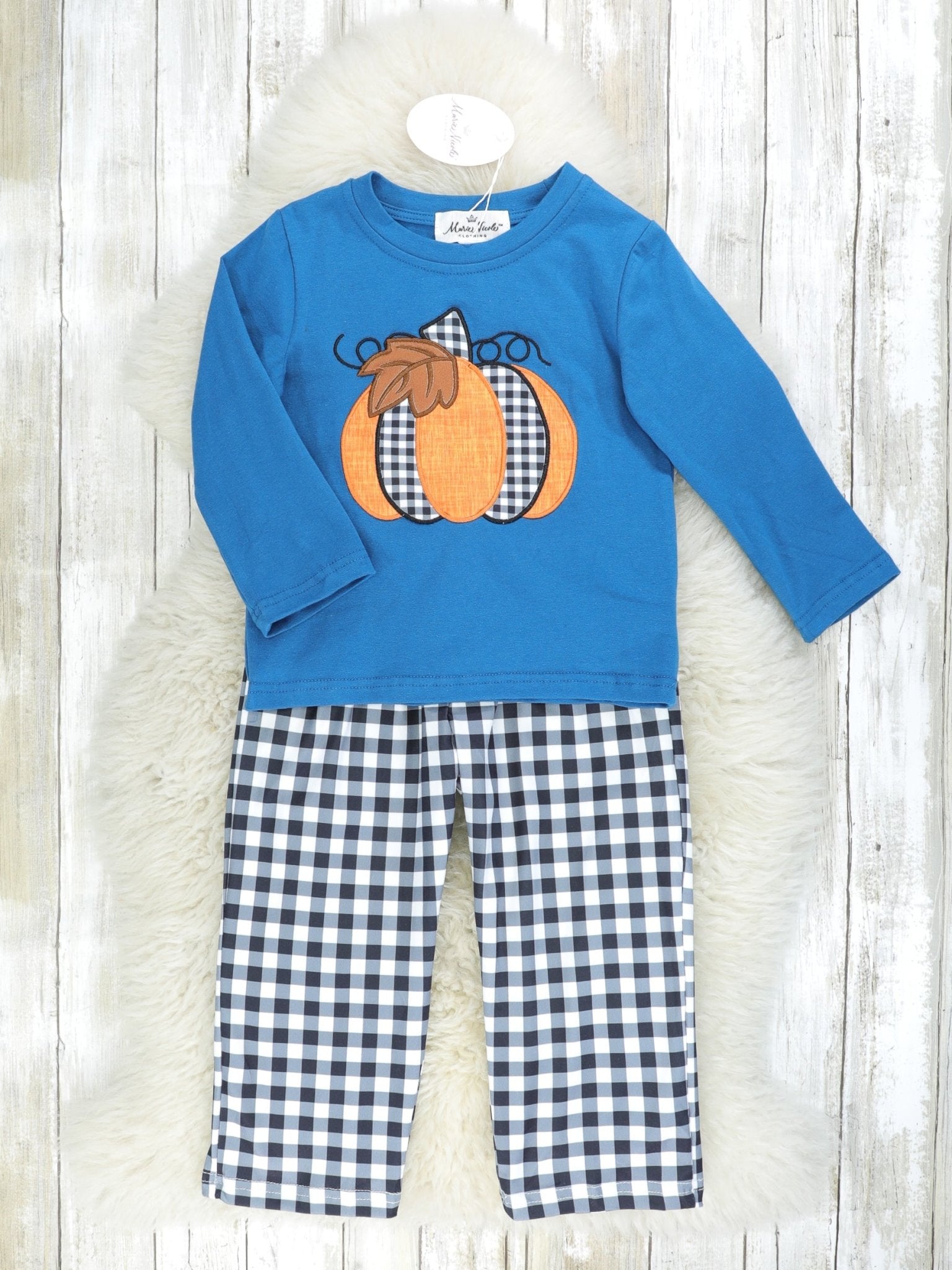 Teal Pumpkin Top & Gingham Pants Outfit - Marie Nicole Clothing