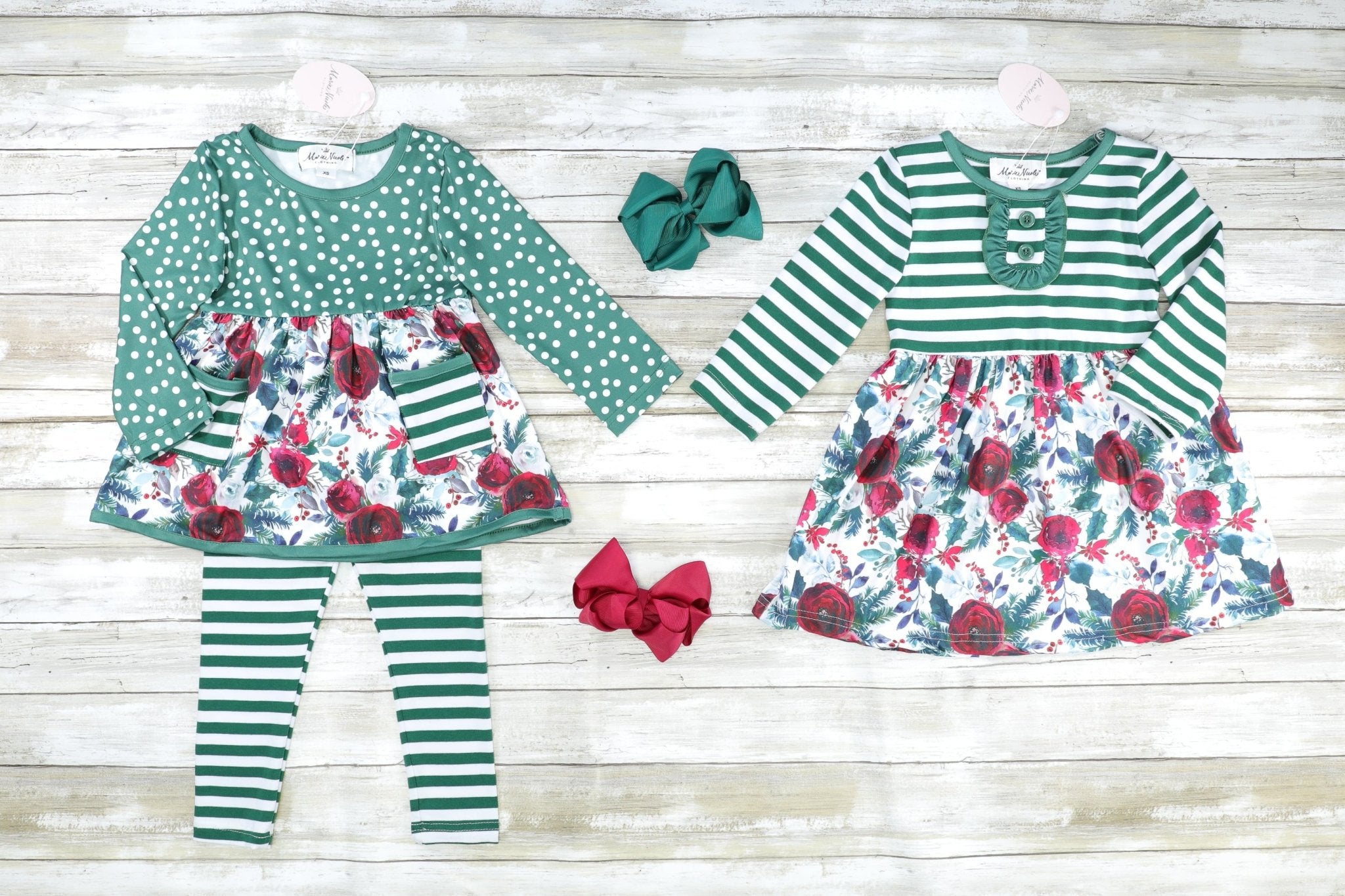 Burgundy & Forest Green Floral Outfit - Marie Nicole Clothing