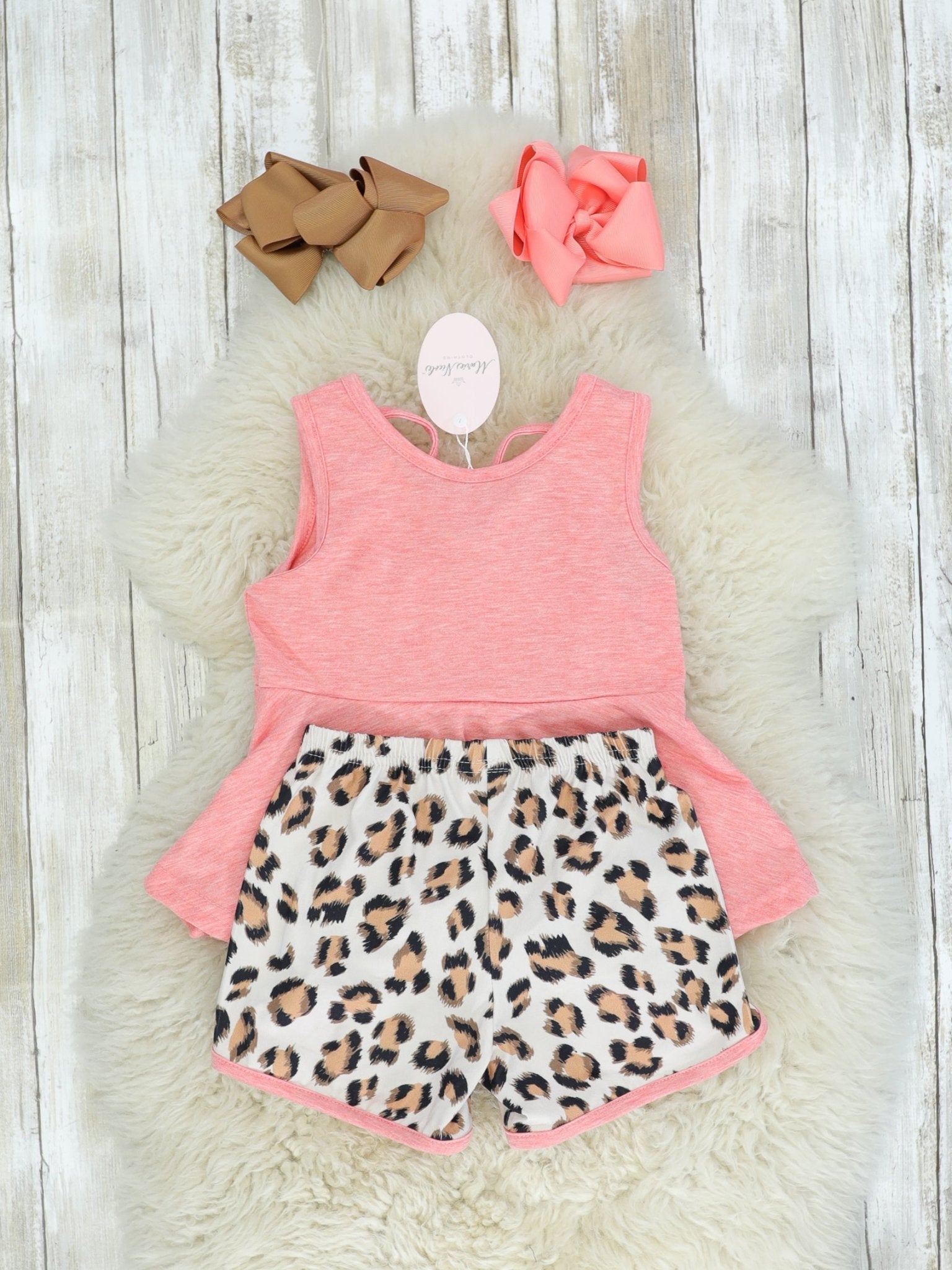 Pink Peplum Tank & Leopard Shorts Outfit - Marie Nicole Clothing