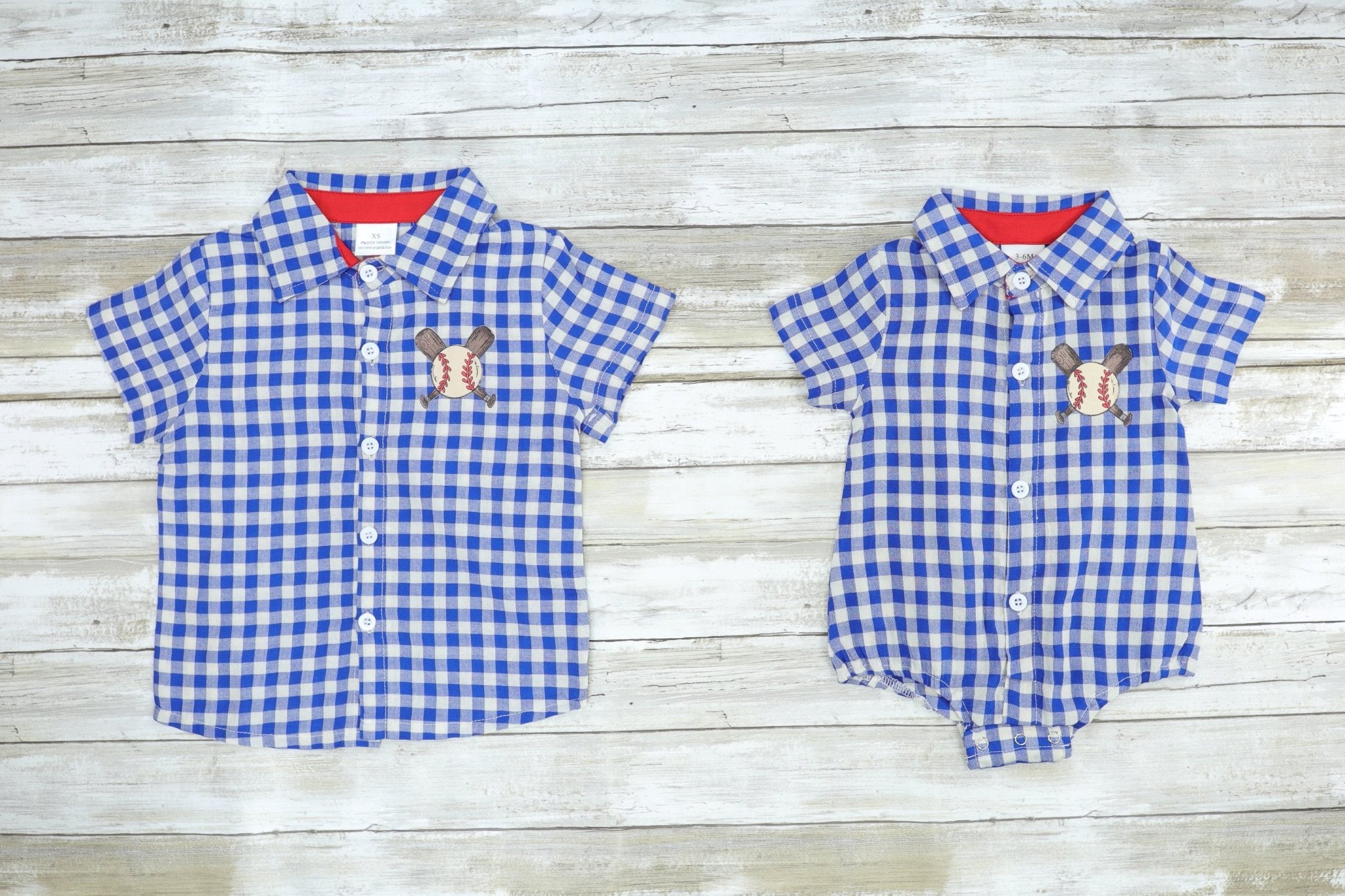 Blue Checked Baseball Button Up Romper - Marie Nicole Clothing