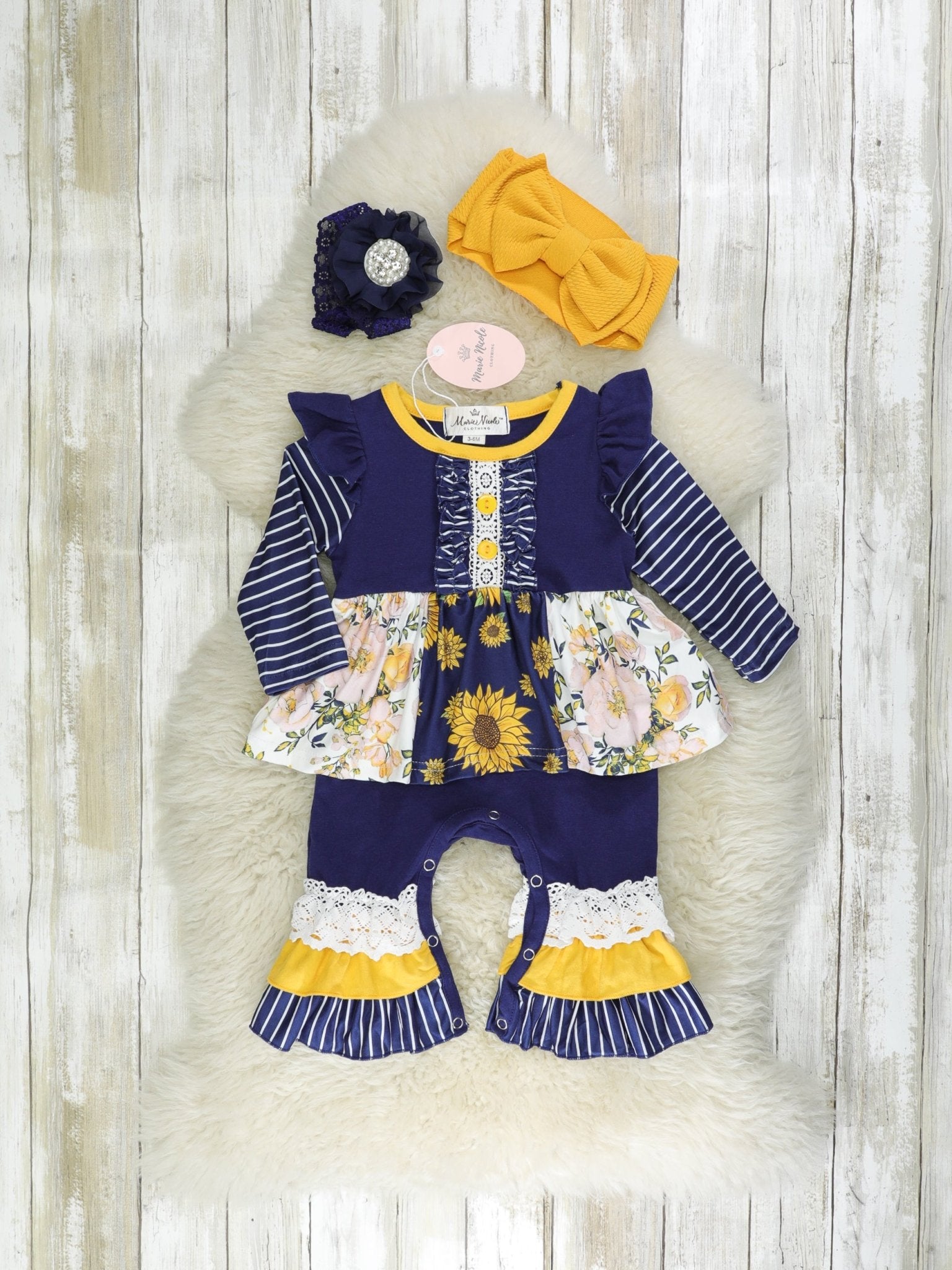 Navy & Mustard Floral Dressy Romper - Marie Nicole Clothing