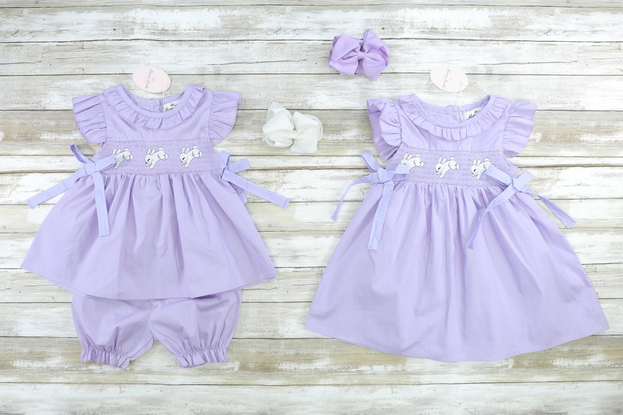 Purple Easter Bunny Smocked Ruffle Dress - Marie Nicole Clothing
