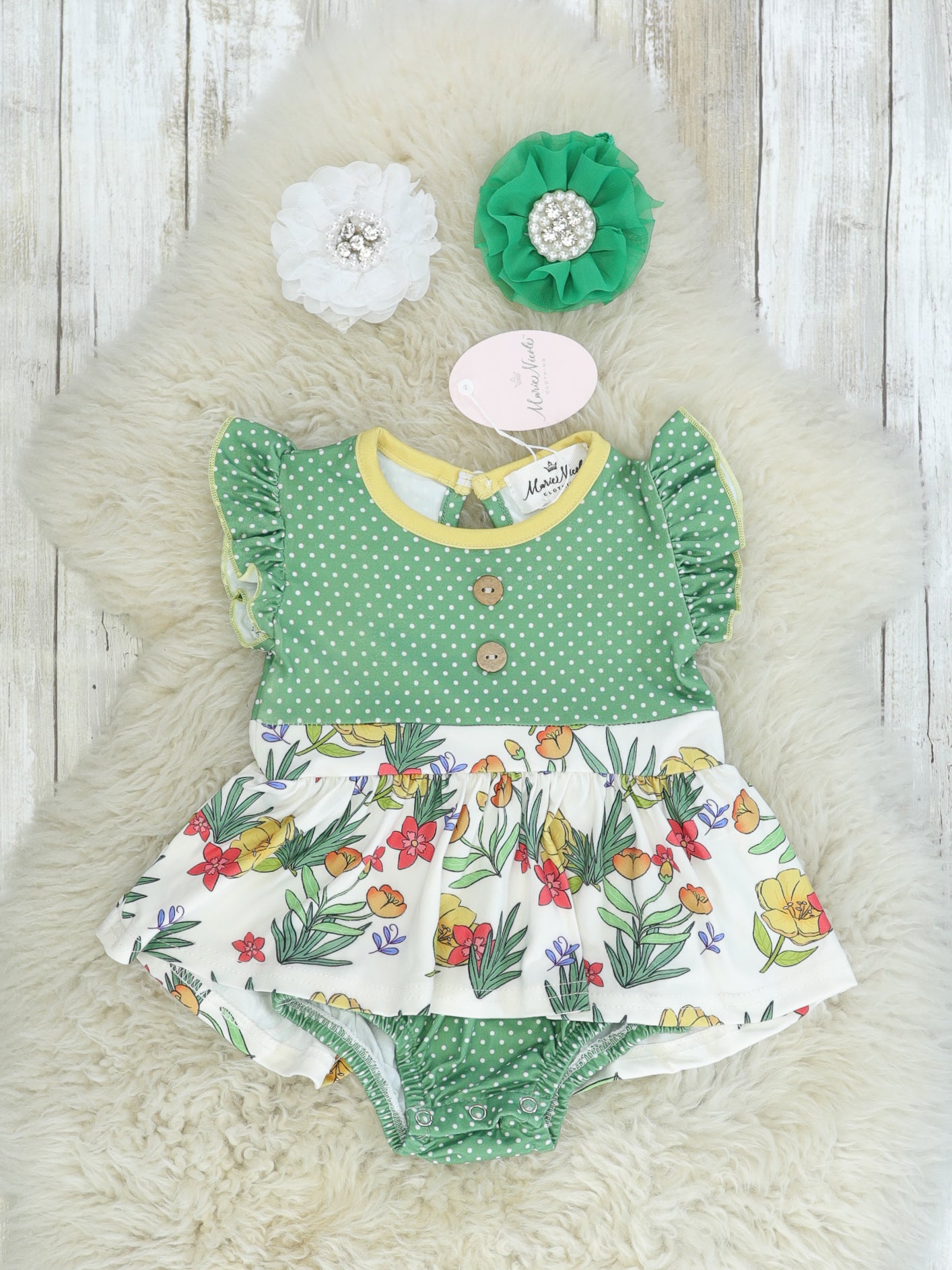 Olive Floral Ruffle Bubble Romper - Marie Nicole Clothing