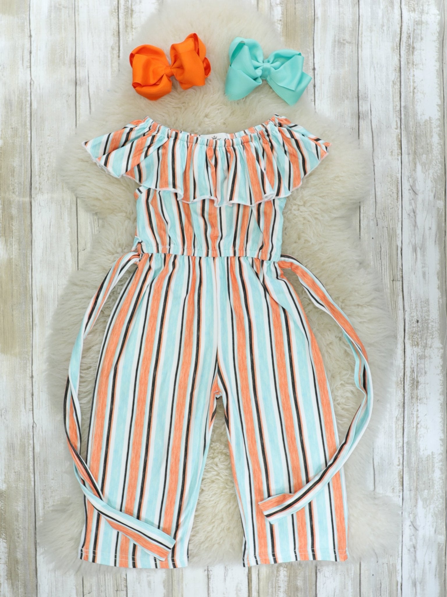 Orange & Blue Striped Romper/Jumpsuit - Marie Nicole Clothing