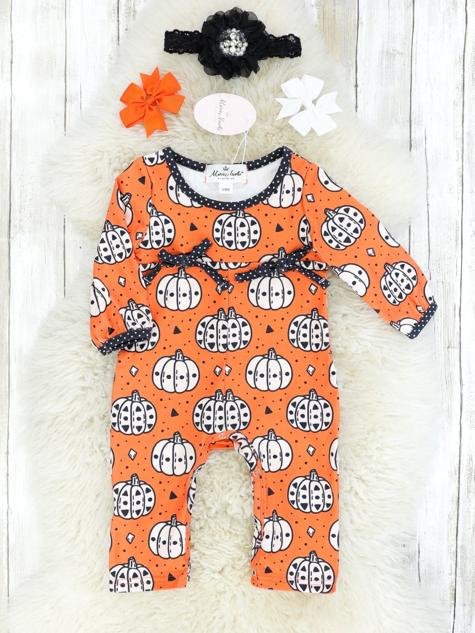 Orange Pumpkin Ruffle Romper - Marie Nicole Clothing