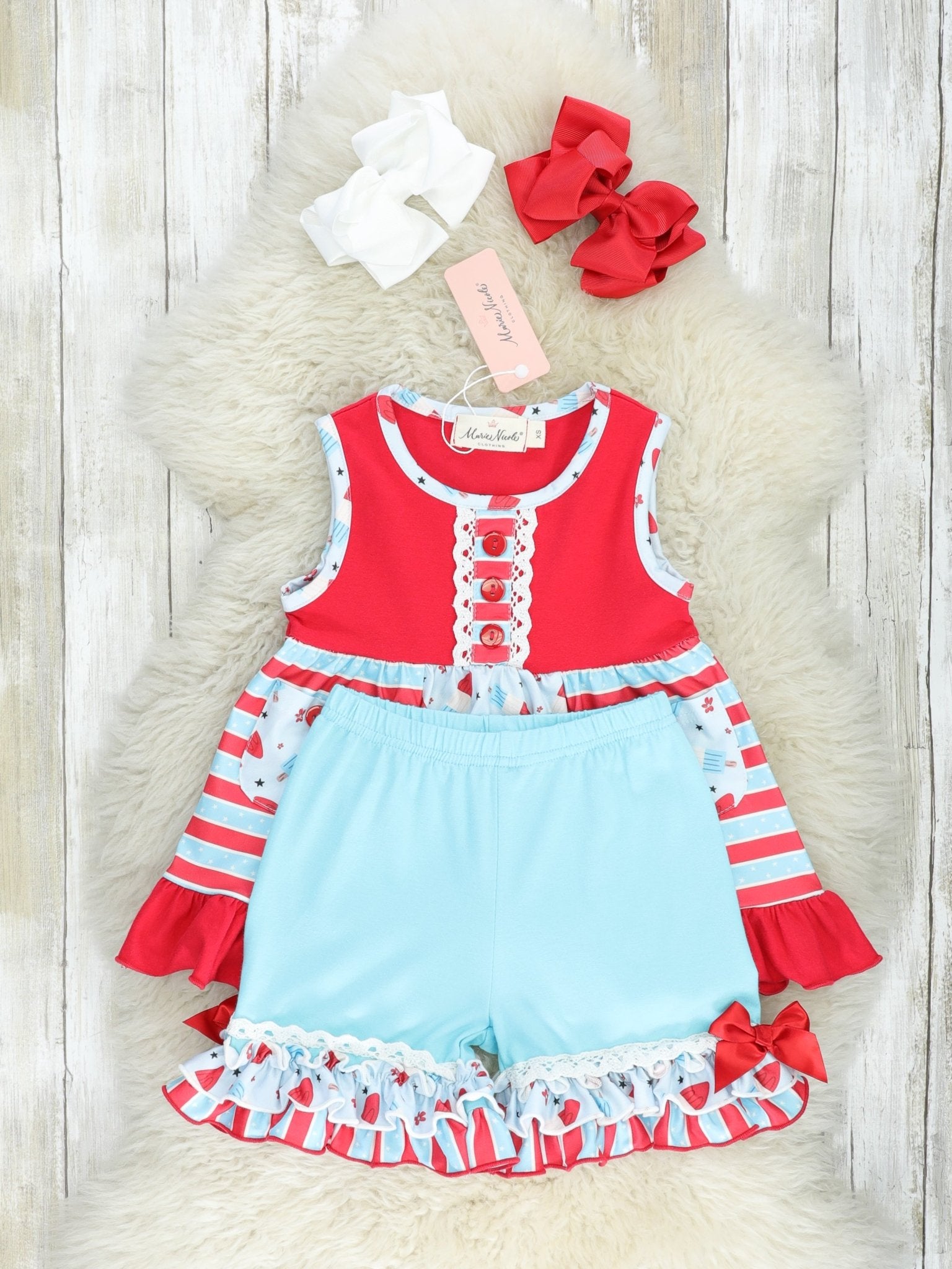 Red, White, & Blue Popsicle Ruffle Outfit - Marie Nicole Clothing