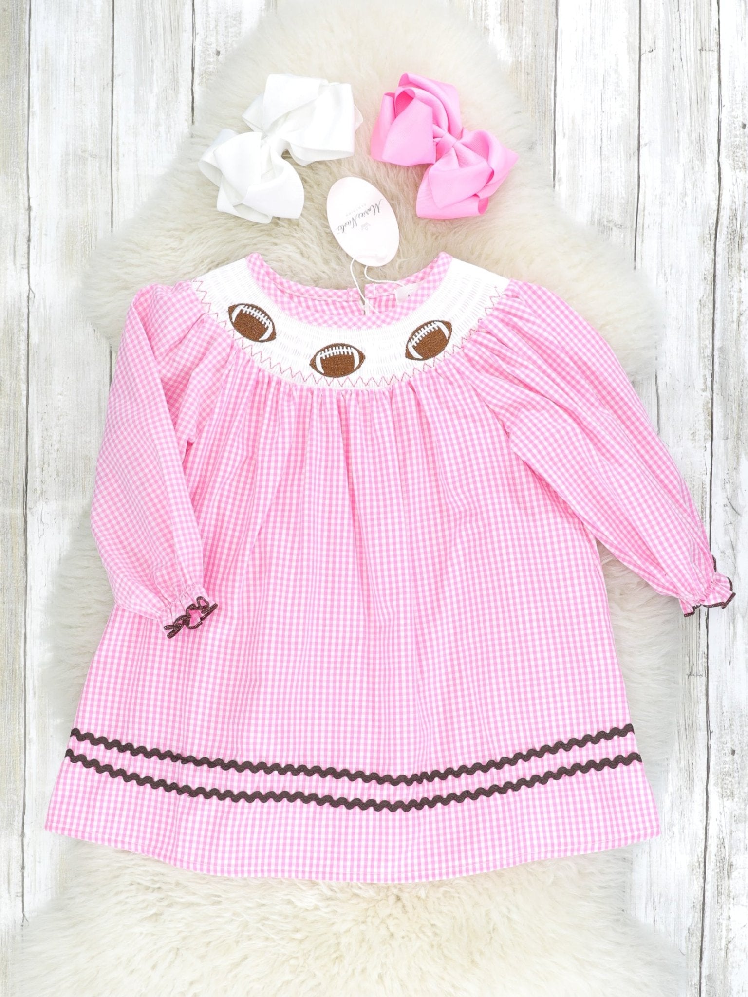 Pink Gingham Smocked Football Dress - Marie Nicole Clothing