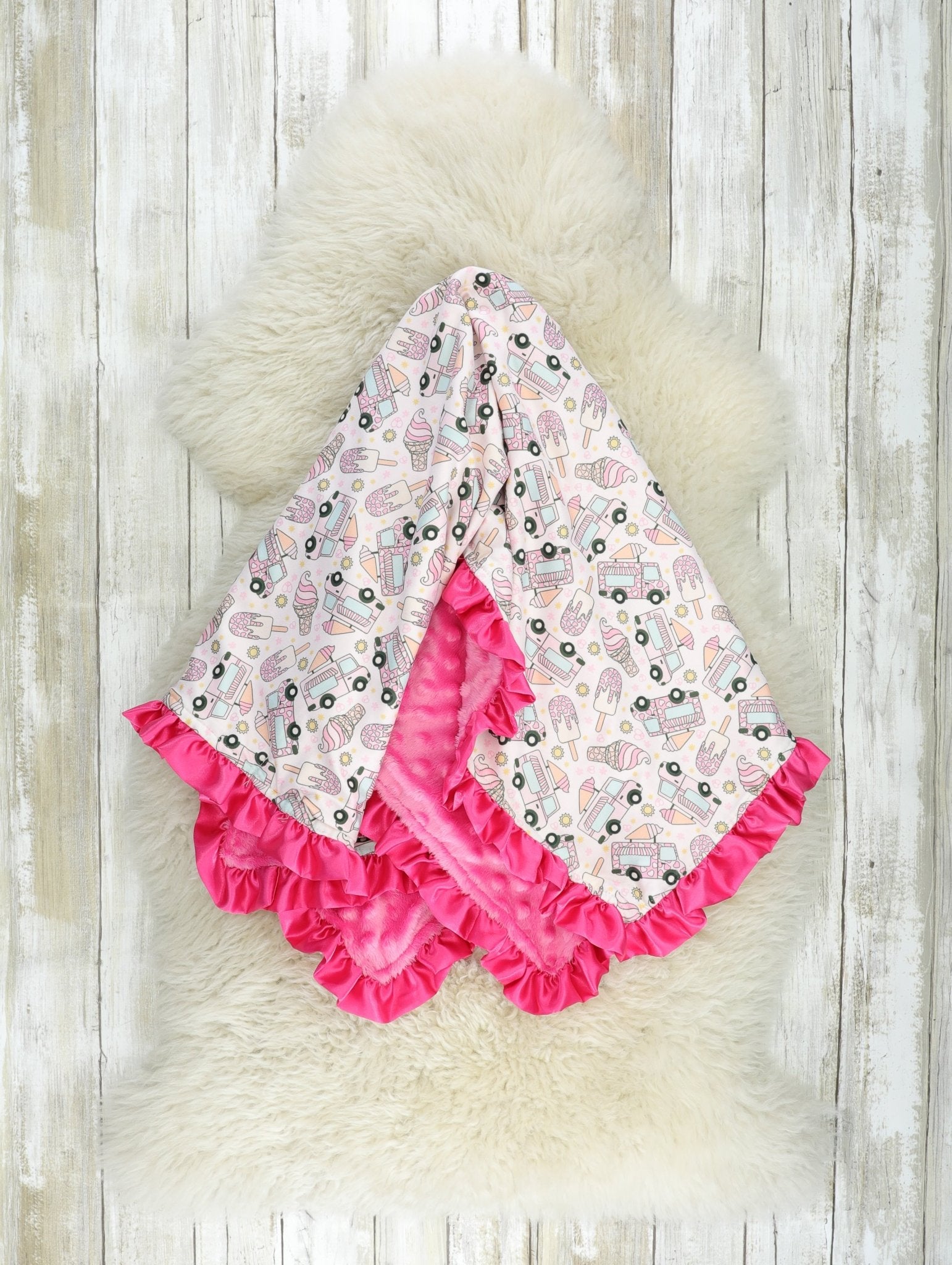 Pink Ice Cream Truck Minky Blanket - Marie Nicole Clothing