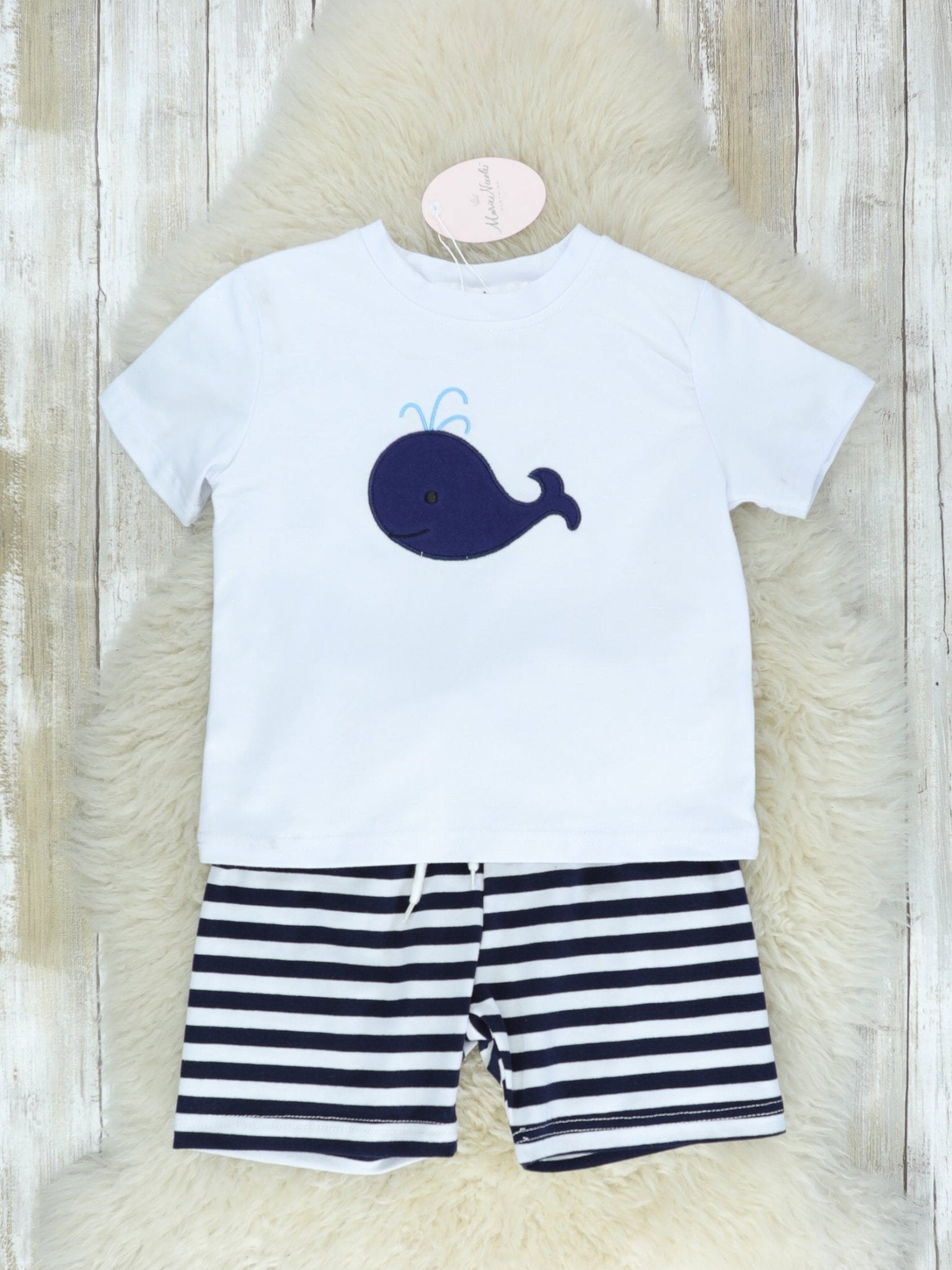 Navy Striped Whale Outfit - Marie Nicole Clothing