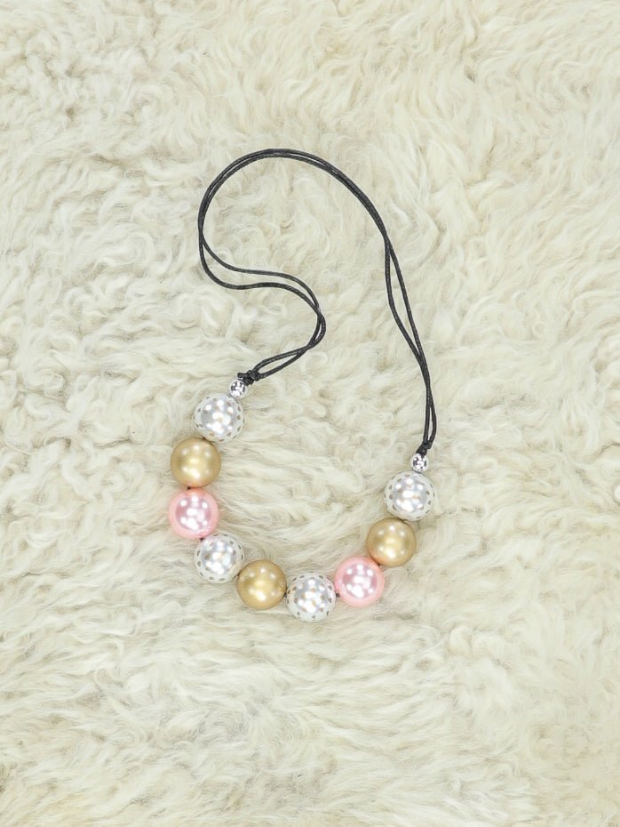 Pink & Gold Adjustable Bubblegum Necklace - Marie Nicole Clothing
