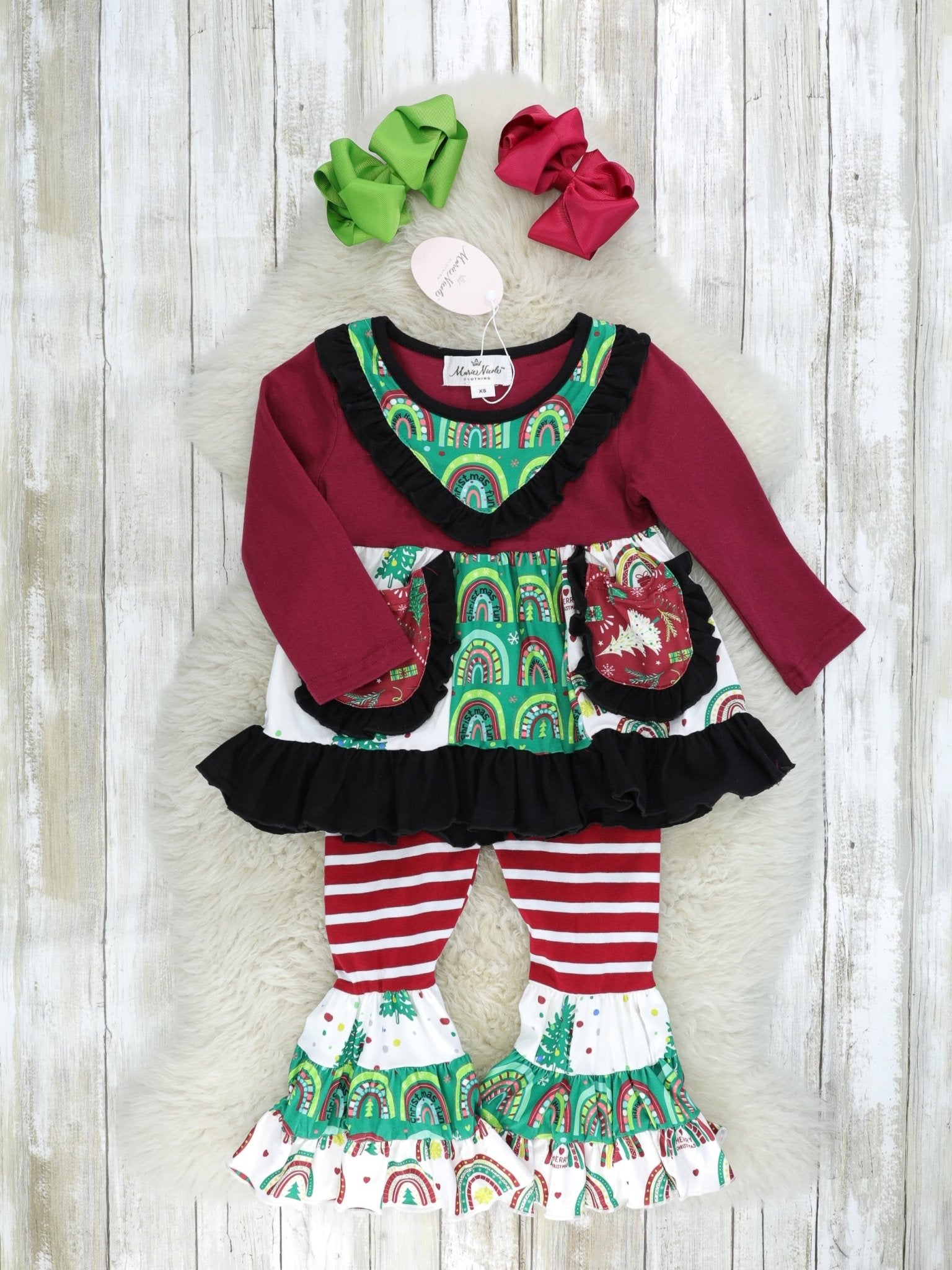 Pocket Flara Bells Outfit - Rainbow Christmas - Marie Nicole Clothing