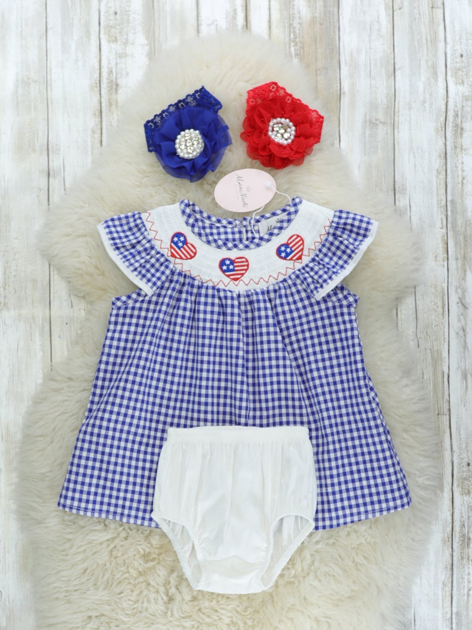 Flag Heart Smocked Tunic & Bloomers Set - Marie Nicole Clothing