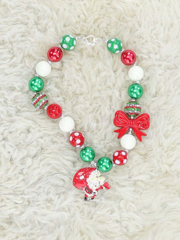 Santa Bow Bubblegum Necklace - Marie Nicole Clothing