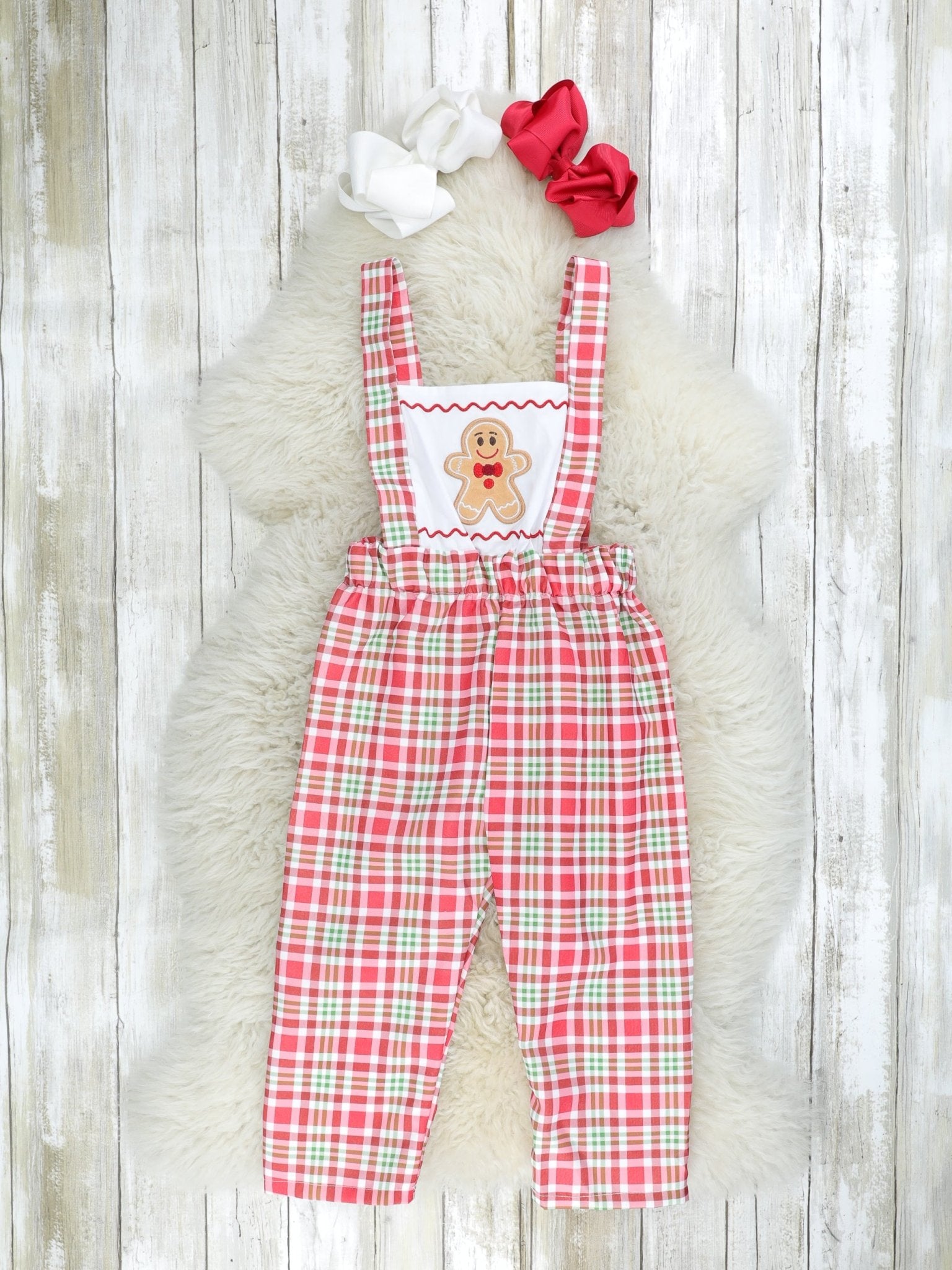 Red Plaid Gingerbread Overall Set - Marie Nicole Clothing