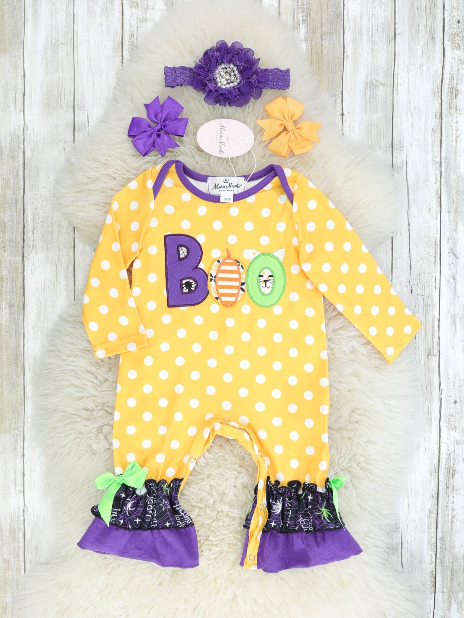 Orange Polka Dot "BOO" Romper - Marie Nicole Clothing