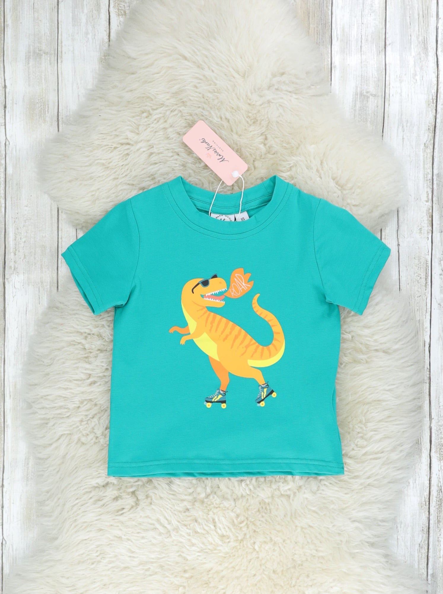 Teal Roller Skate Dino Shirt - Marie Nicole Clothing