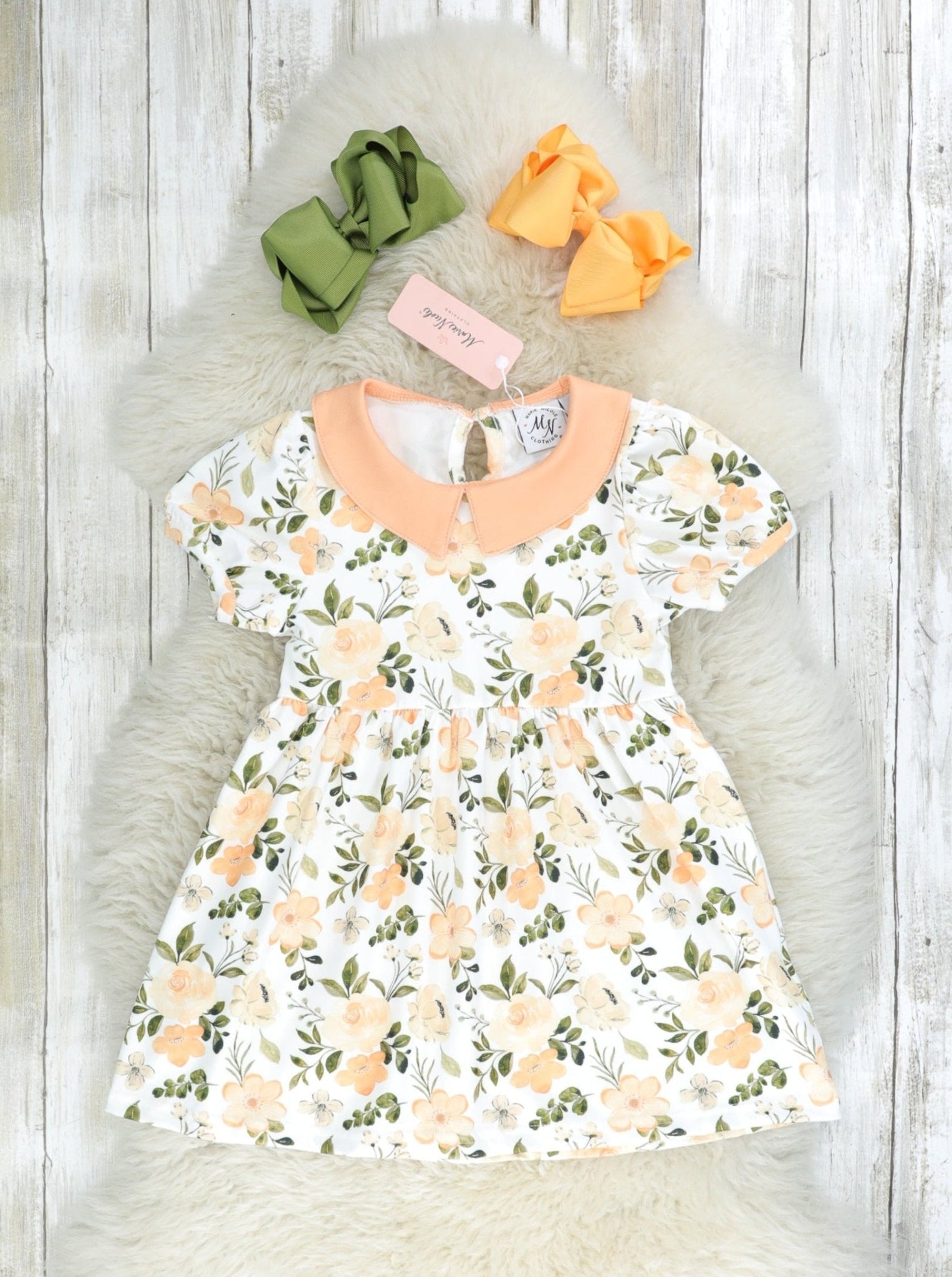 Pastel Orange Rose Vintage Dress - Marie Nicole Clothing