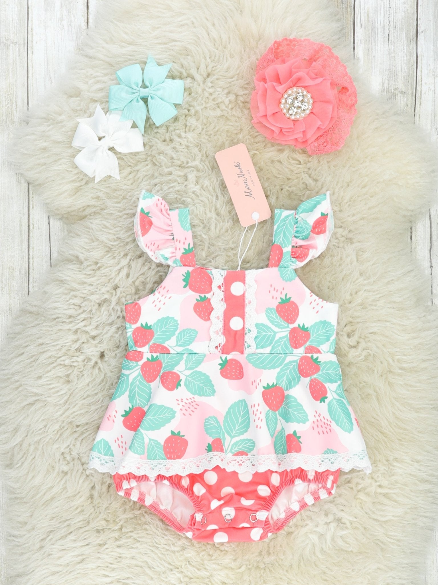 Sweet Strawberry Ruffle Bubble Romper - Marie Nicole Clothing