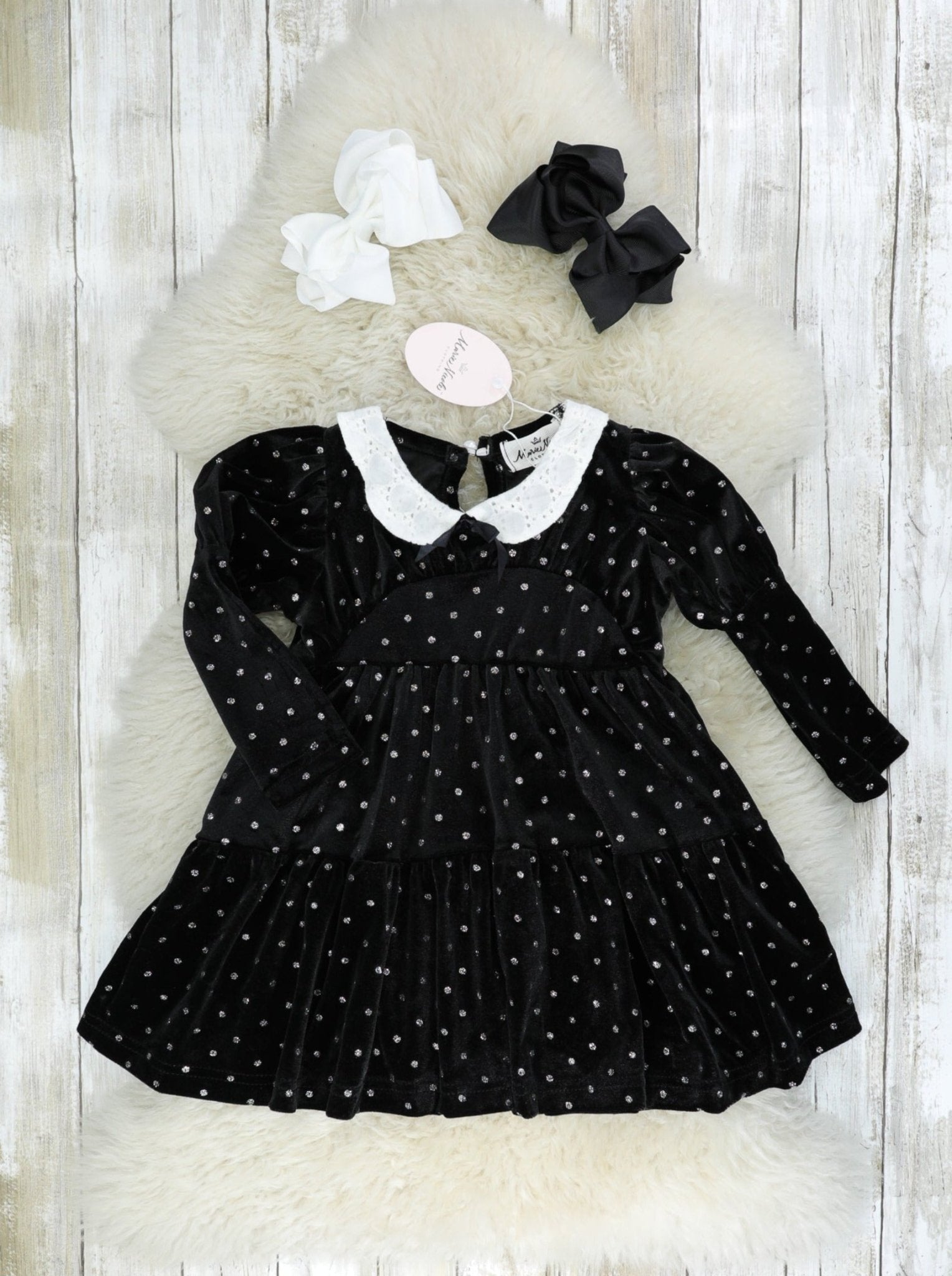 Vintage Black & Silver Velvet Dress - Marie Nicole Clothing