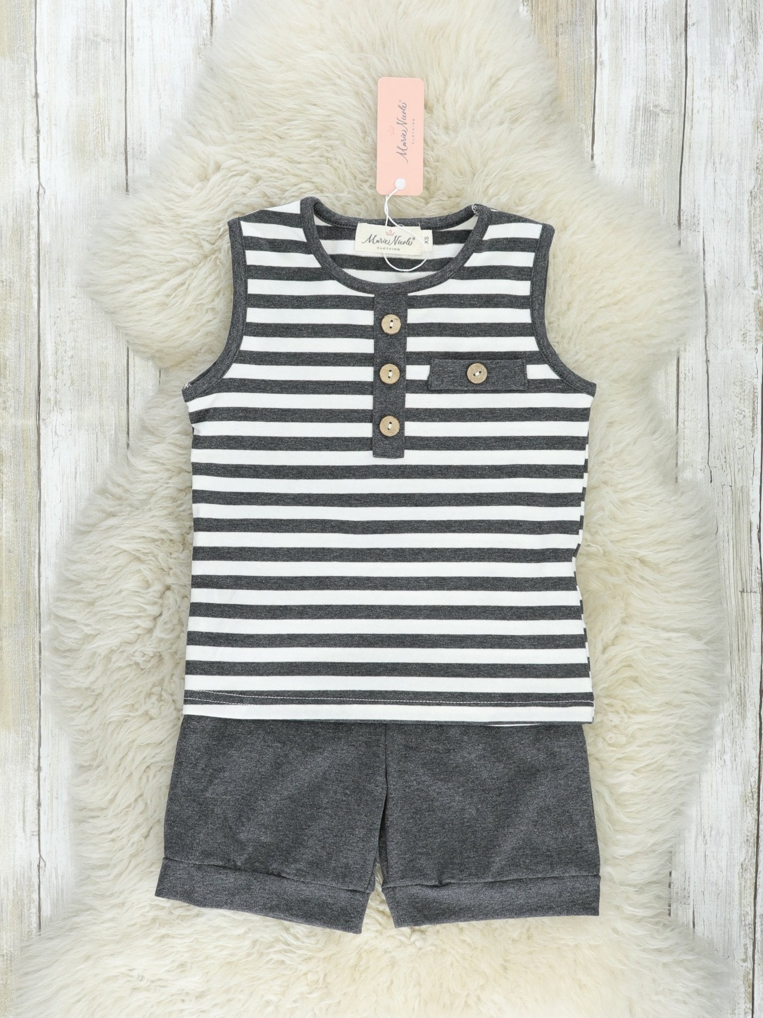 Charcoal Grey Stripe Tank Outfit - Marie Nicole Clothing