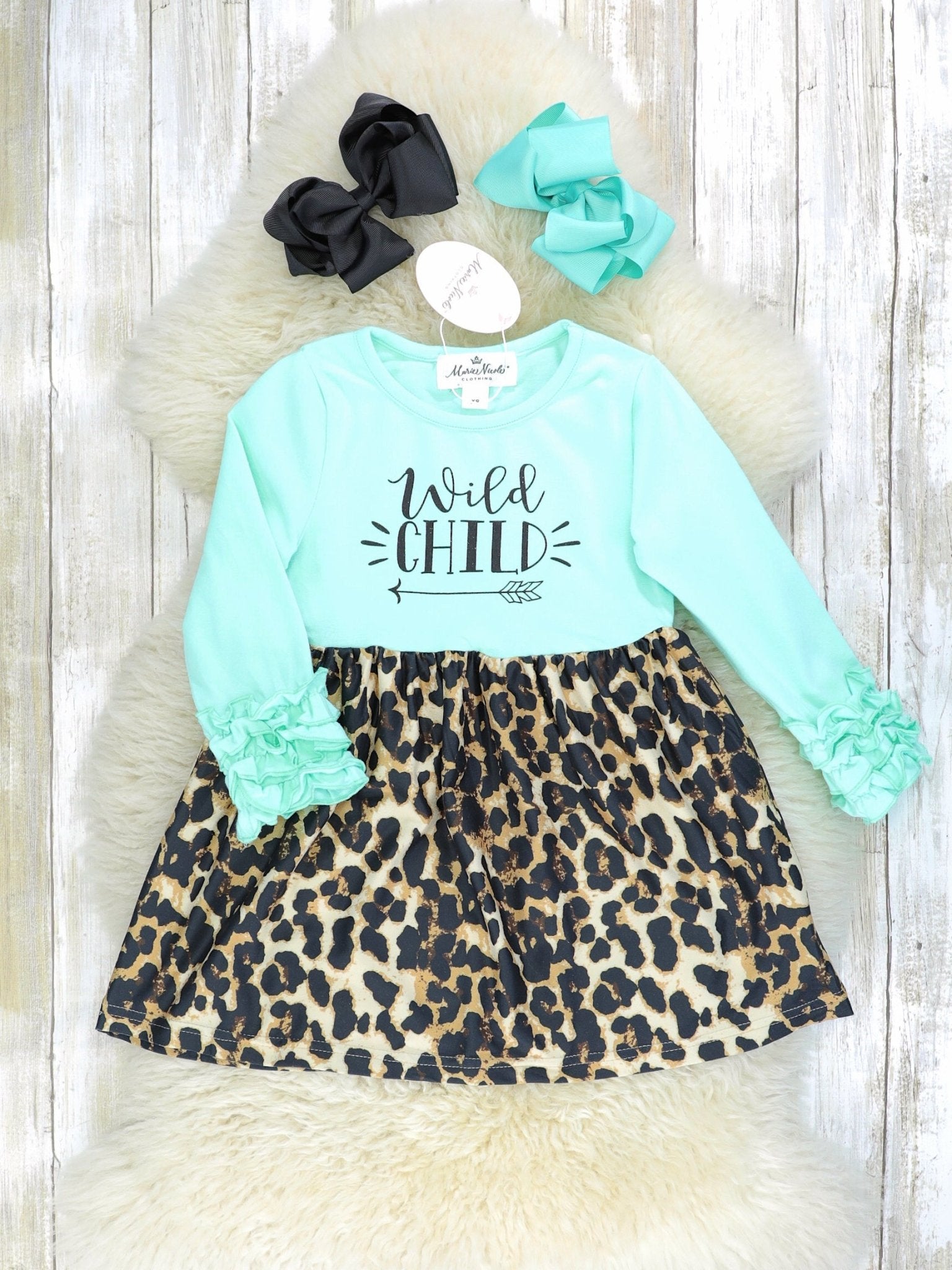 Mint "Wild Child" Leopard Icing Ruffle Dress - Marie Nicole Clothing