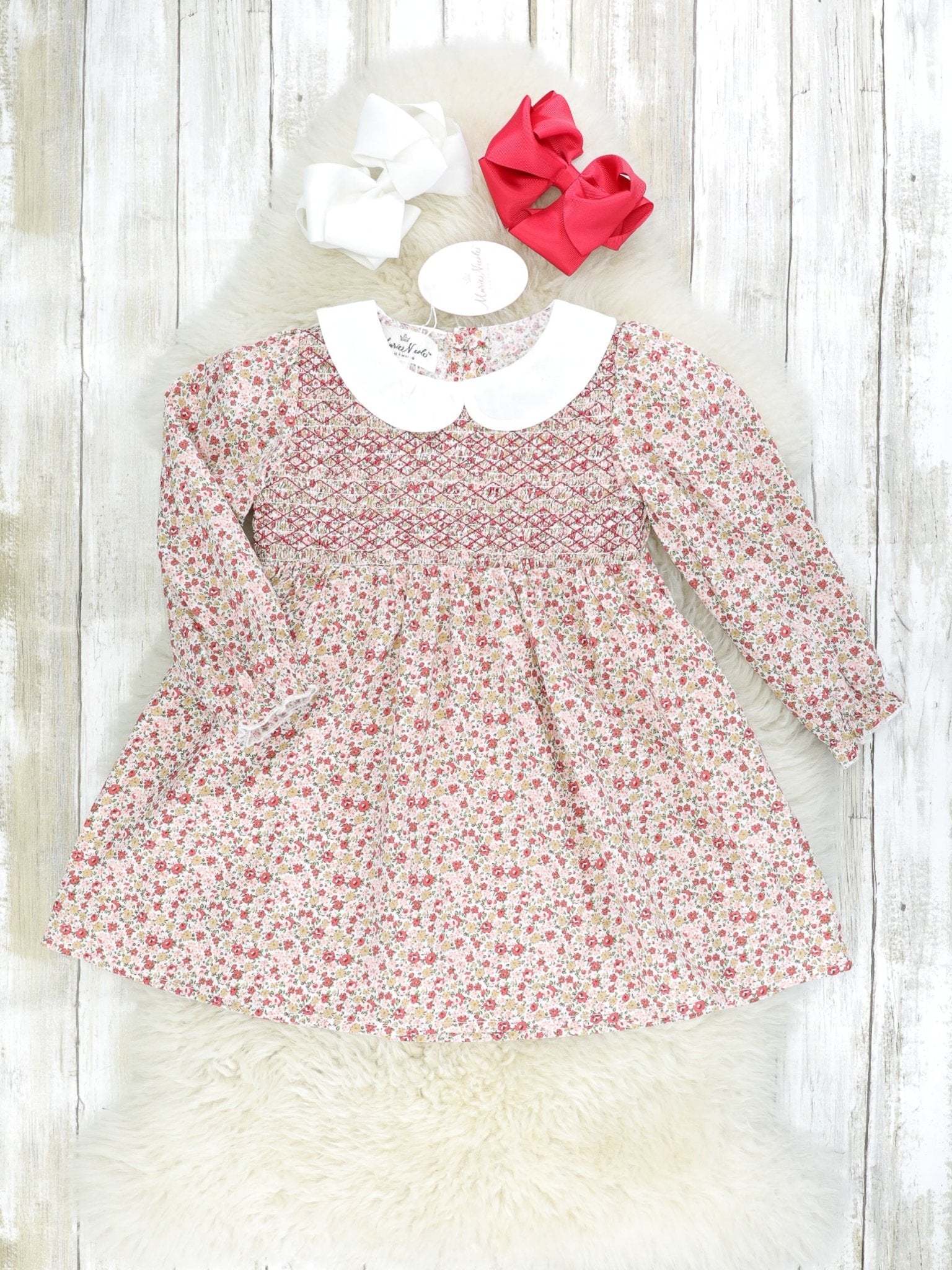 Dainty Neutral Floral Vintage Dress - Marie Nicole Clothing