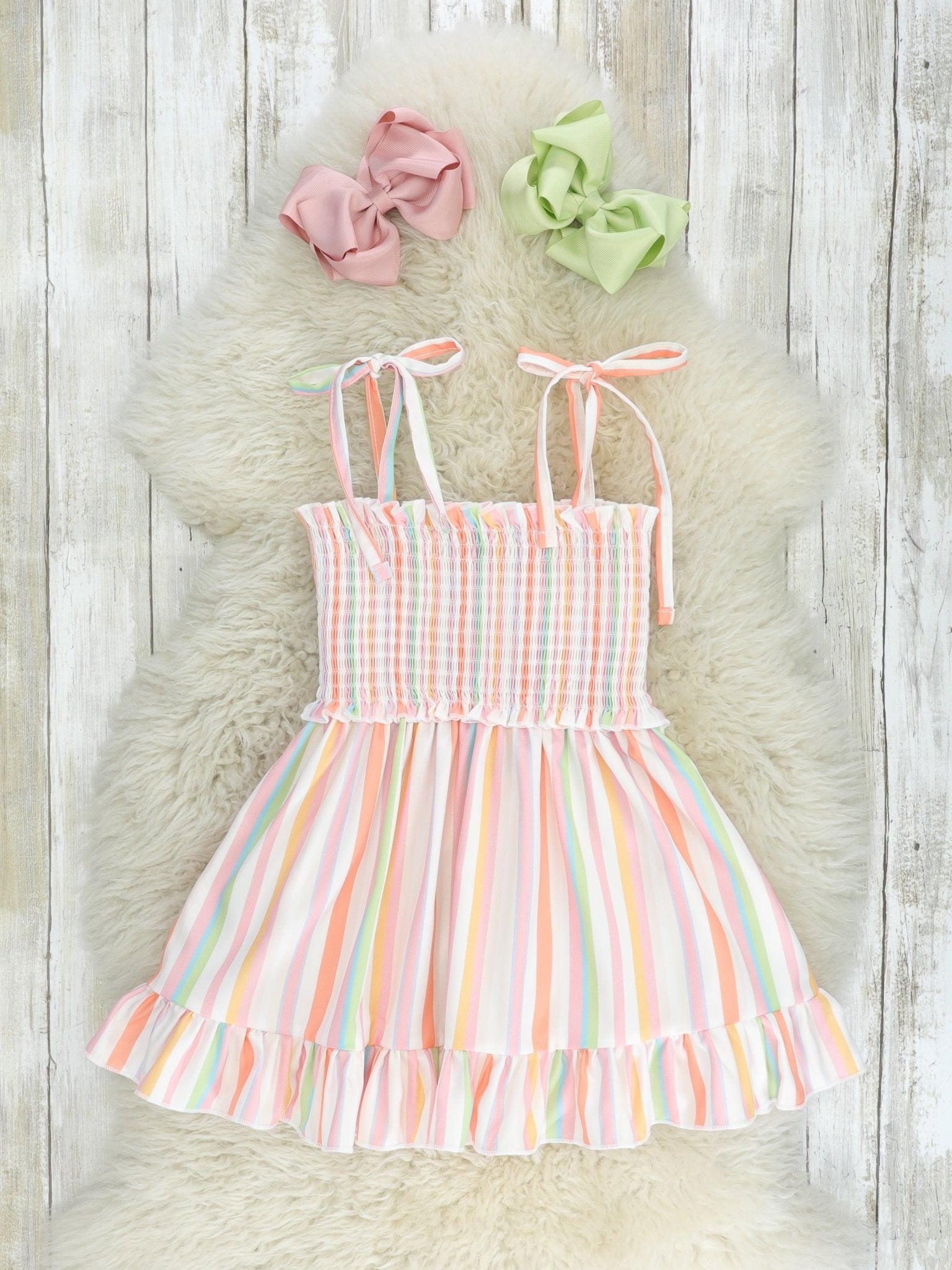 Orange Striped Smocked Ruffle Tank Dress - Marie Nicole Clothing