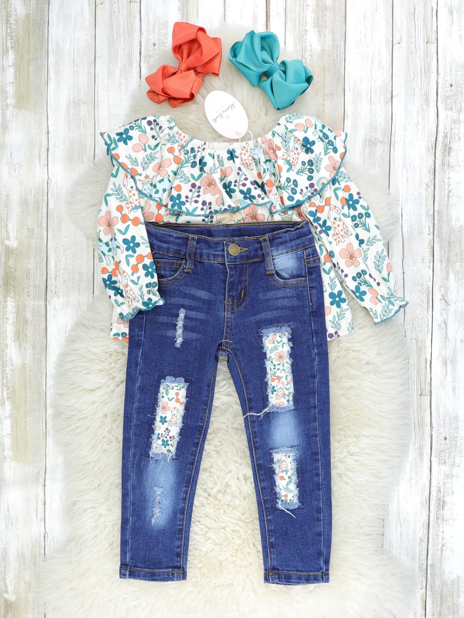 MNC Royal Pups™ - Round Ruffle Denim Outfit - Marie Nicole Clothing