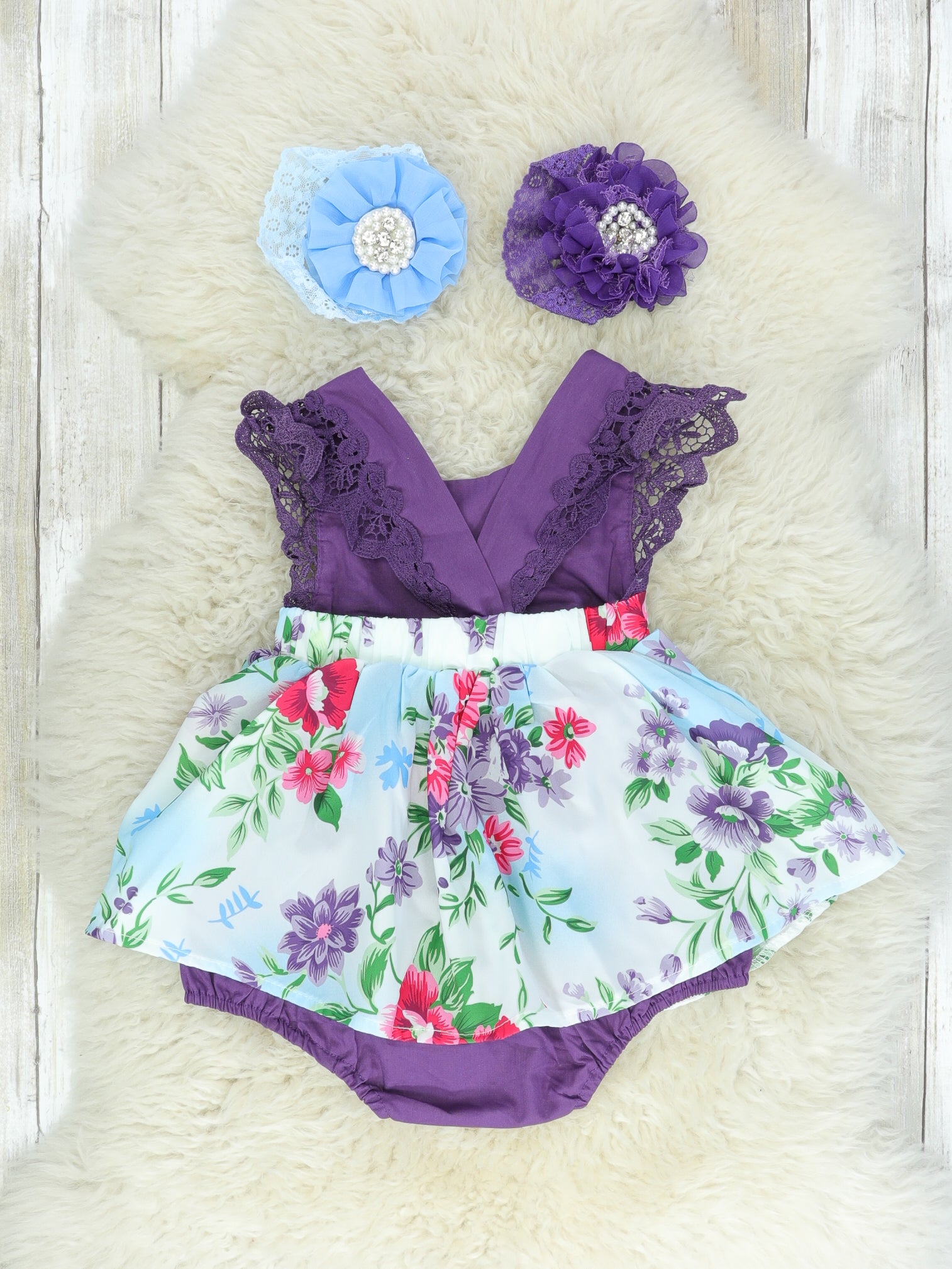Plum Floral Ruffle Bubble Romper - Marie Nicole Clothing
