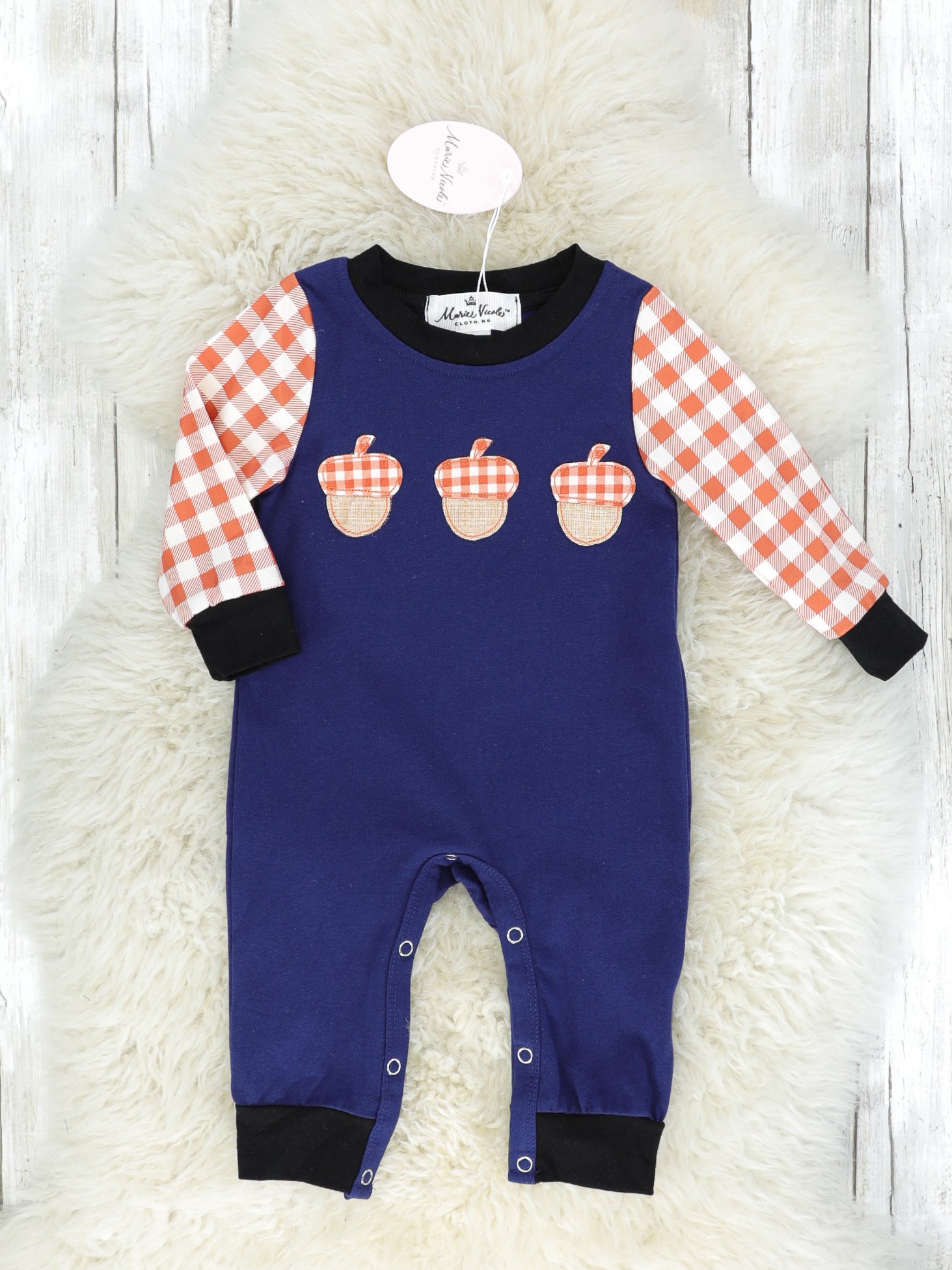 Brown Gingham Acorn Romper - Marie Nicole Clothing