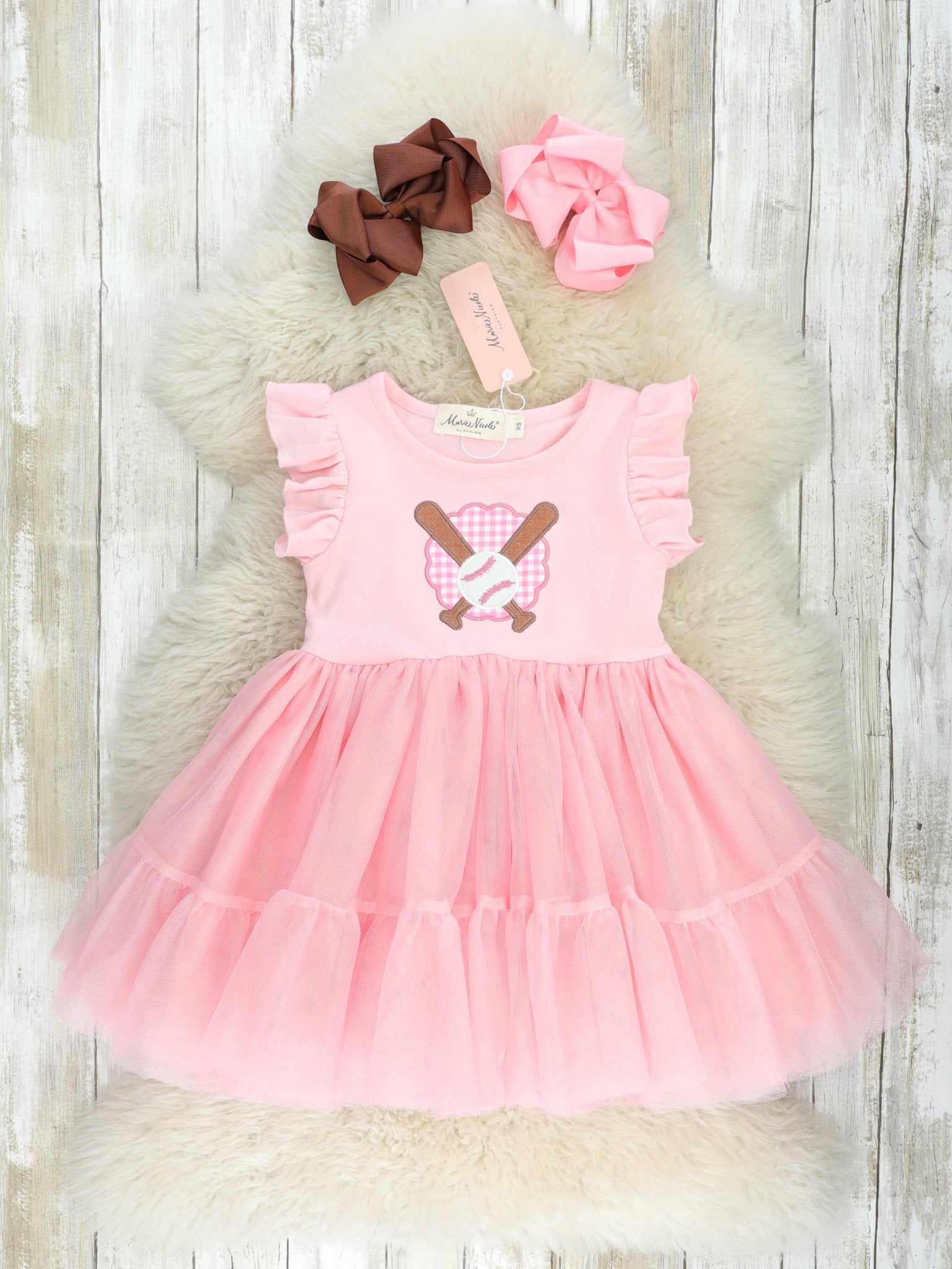 Pink Baseball Tulle Ruffle Dress - Marie Nicole Clothing