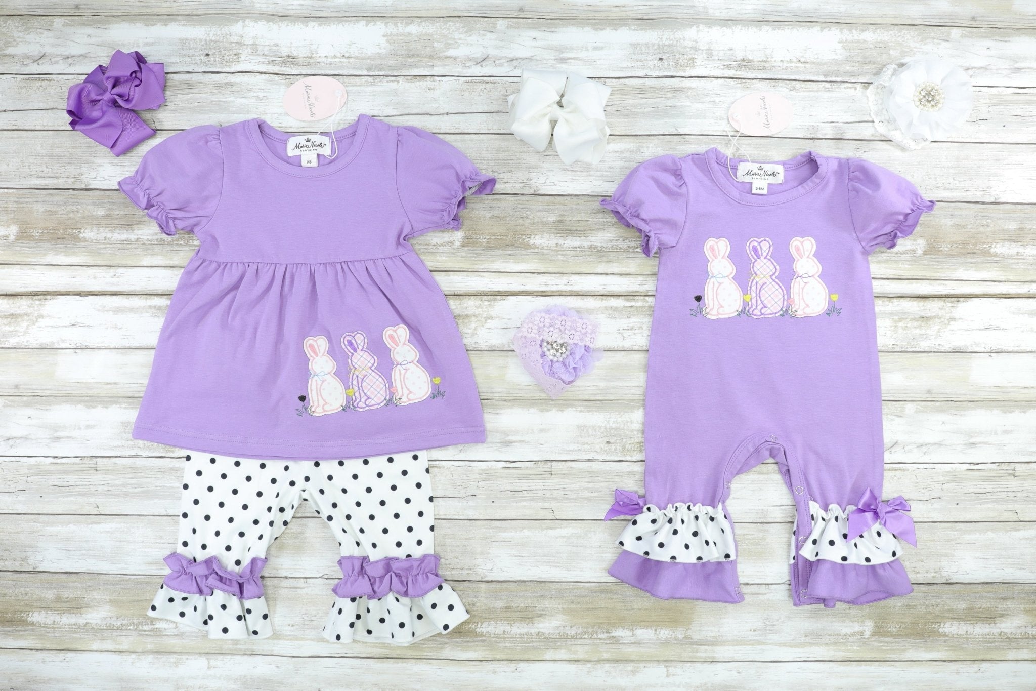 Purple Easter Bunny Ruffle Romper - Marie Nicole Clothing