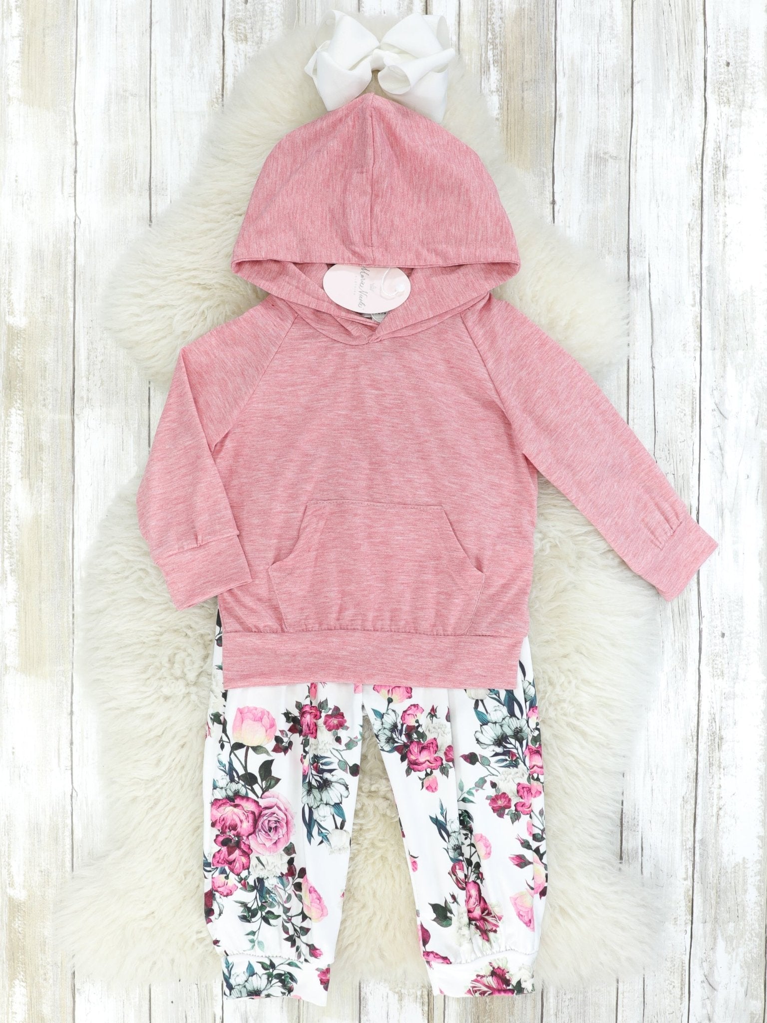 Pink Hoodie & Floral Joggers Outfit - Marie Nicole Clothing