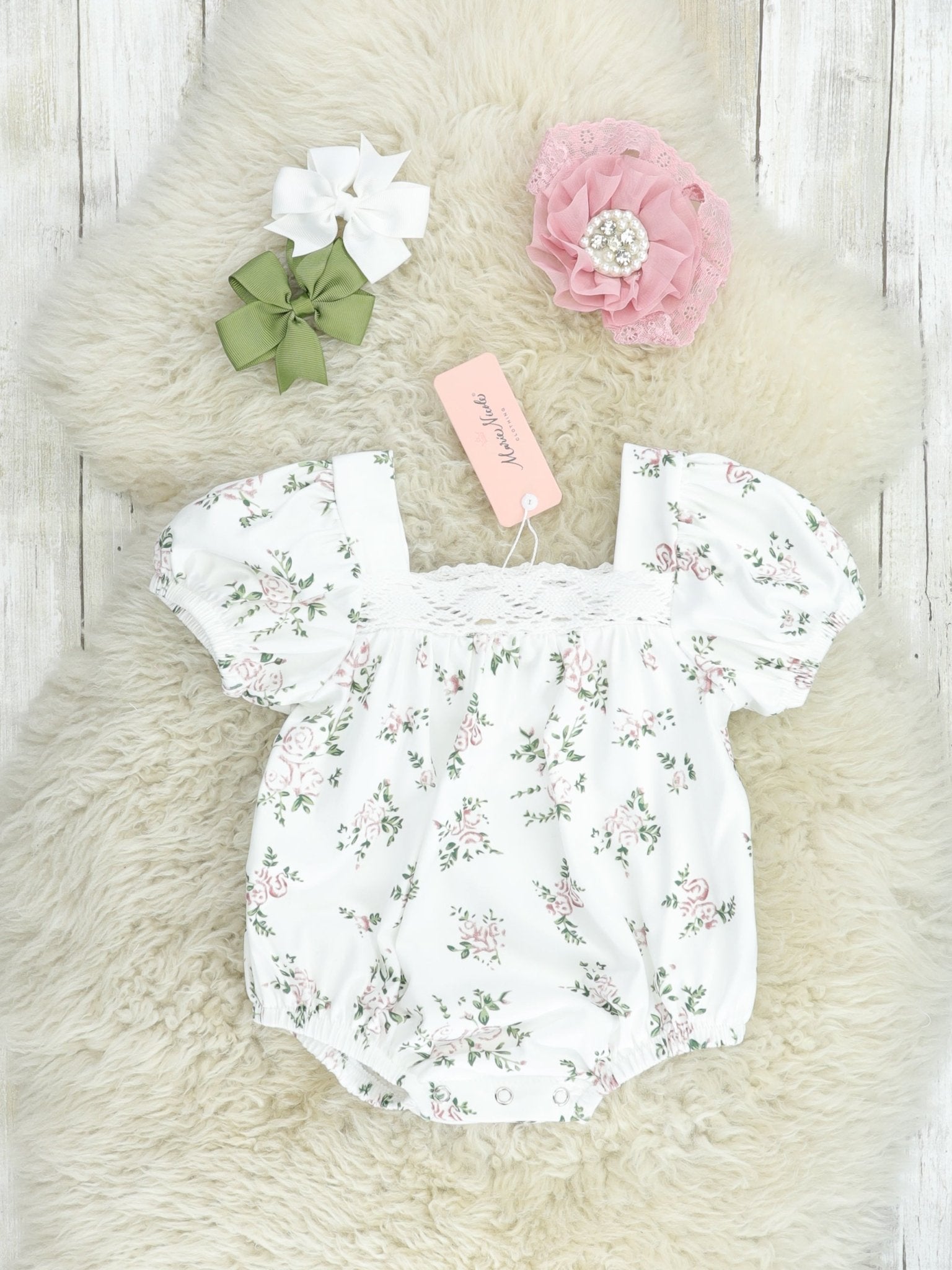 Sweet Pink Rose Bubble Romper - Marie Nicole Clothing